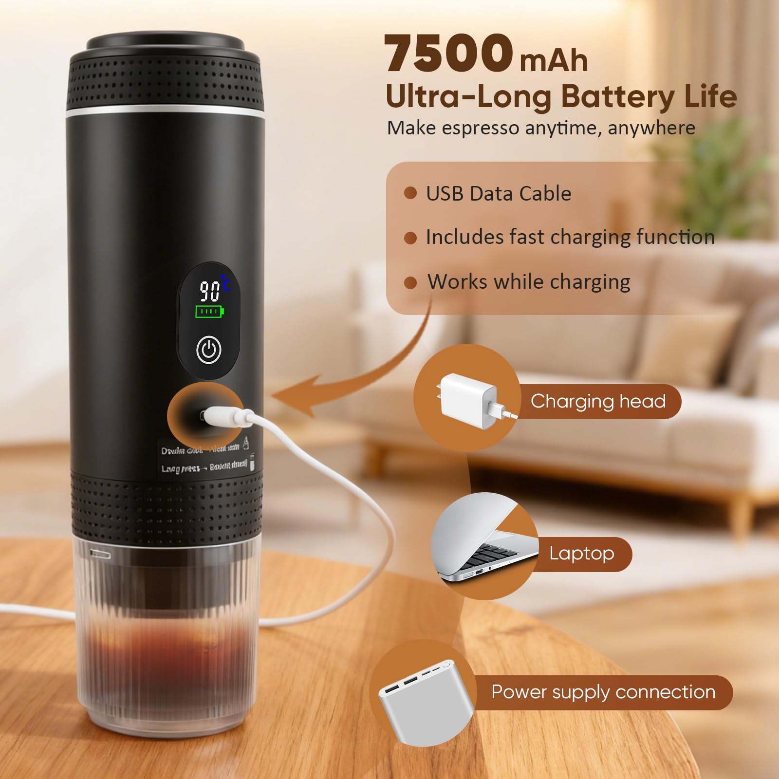 Macchina Caffe Espresso Portatile, 3 In 1 Caffettiera Elettrica Compatibile con Capsule Nespresso & Caffè Macinato, Auto-Riscaldamento, 20 bar, USB Ricaricabile, per Viaggi Campeggio Auto Ufficio