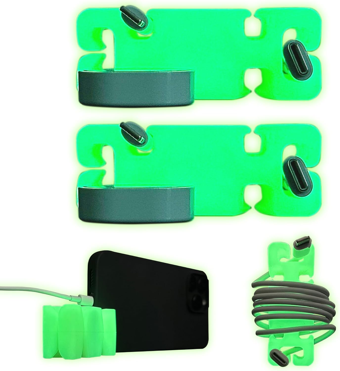 GlowBrick, Weighted Cord Holder for Nightstand, Cable Management for Travel, Phone Accessory, Stocking Stuffer for Adults, Men. for Nightstand, Desktop, Office, Silicone. Yellow 2PK