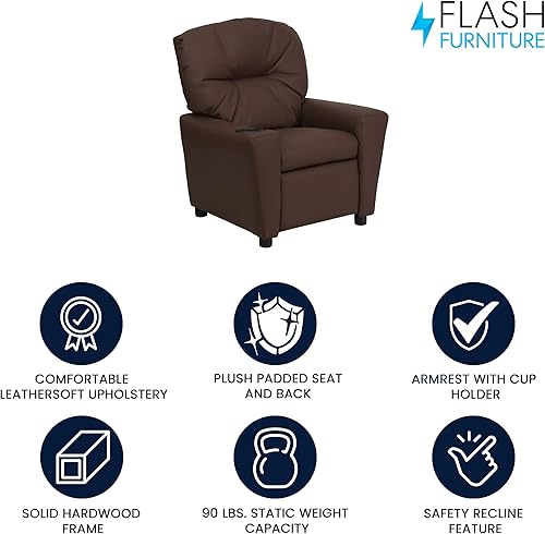 Miniatura 90 de Flash Furniture Chandler LeatherSoft - Silla reclinable para niños con portavasos y reclinable de seguridad, silla reclinable contemporánea para
