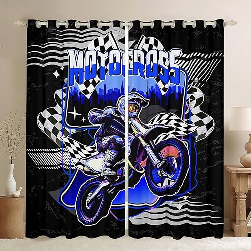 Miniatura 19 de Feelyou Cortinas opacas azules de coche de carreras, cortinas opacas para niños y niñas, cortinas de ventana de auto de carreras, tratamiento de