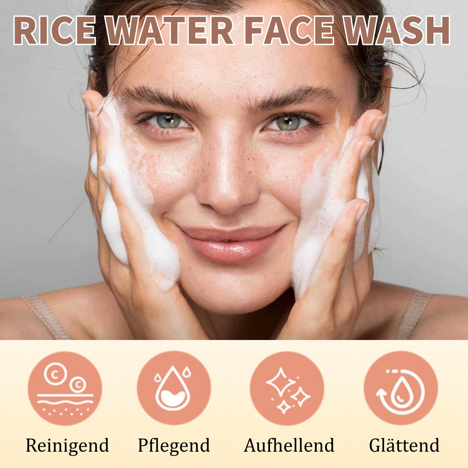 Rice Water Face Wash – Pulizia del viso con riso – Schiuma detergente viso – Detergente in schiuma naturale – Pulitore viso idratante – Pulizia profonda dei pori