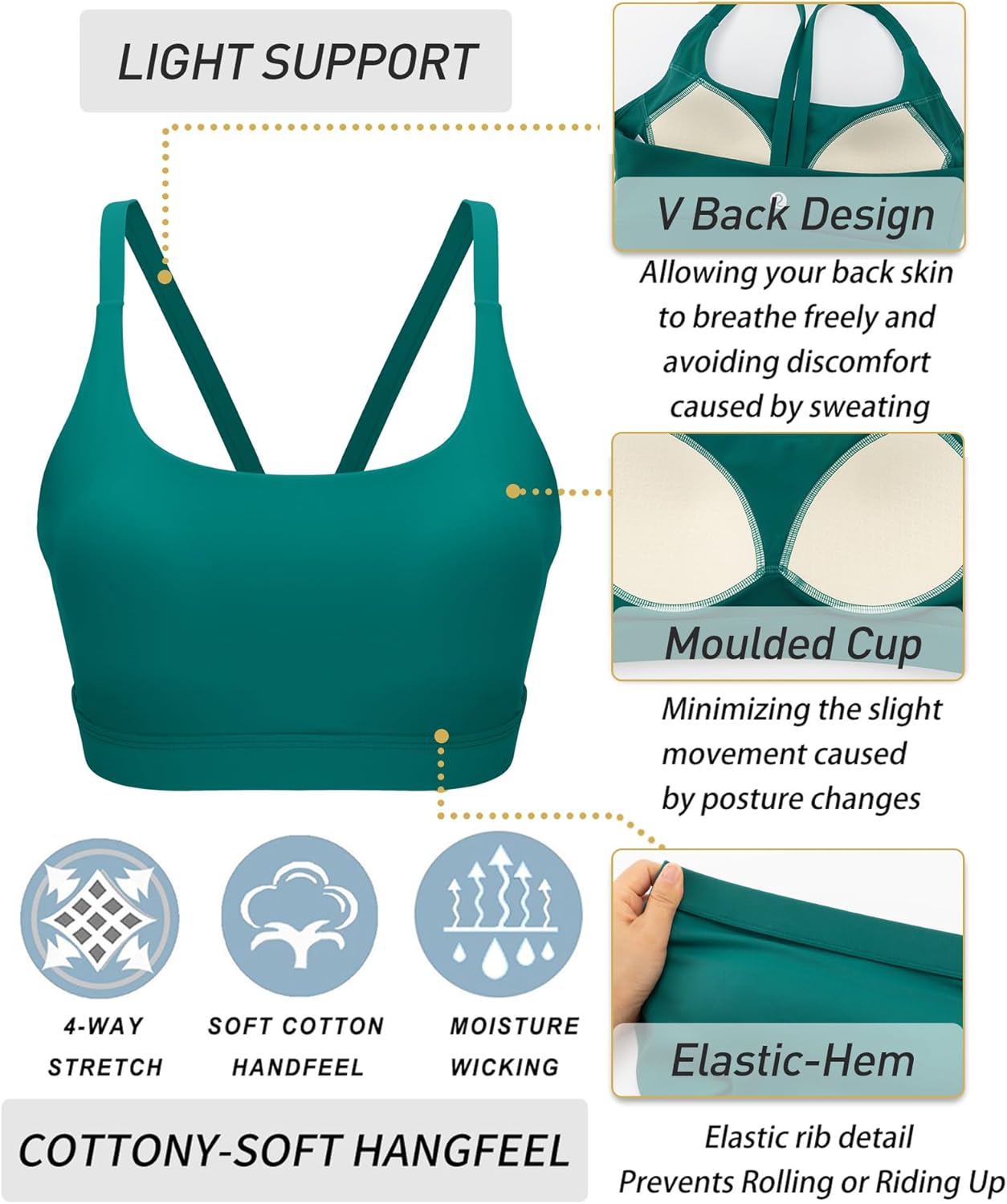 RUNNING GIRL Sports Bras for Women,Light Impact Molded Cup Strap Sports Bra with Sewn in Pads,Best for A-C Cup - Image 6