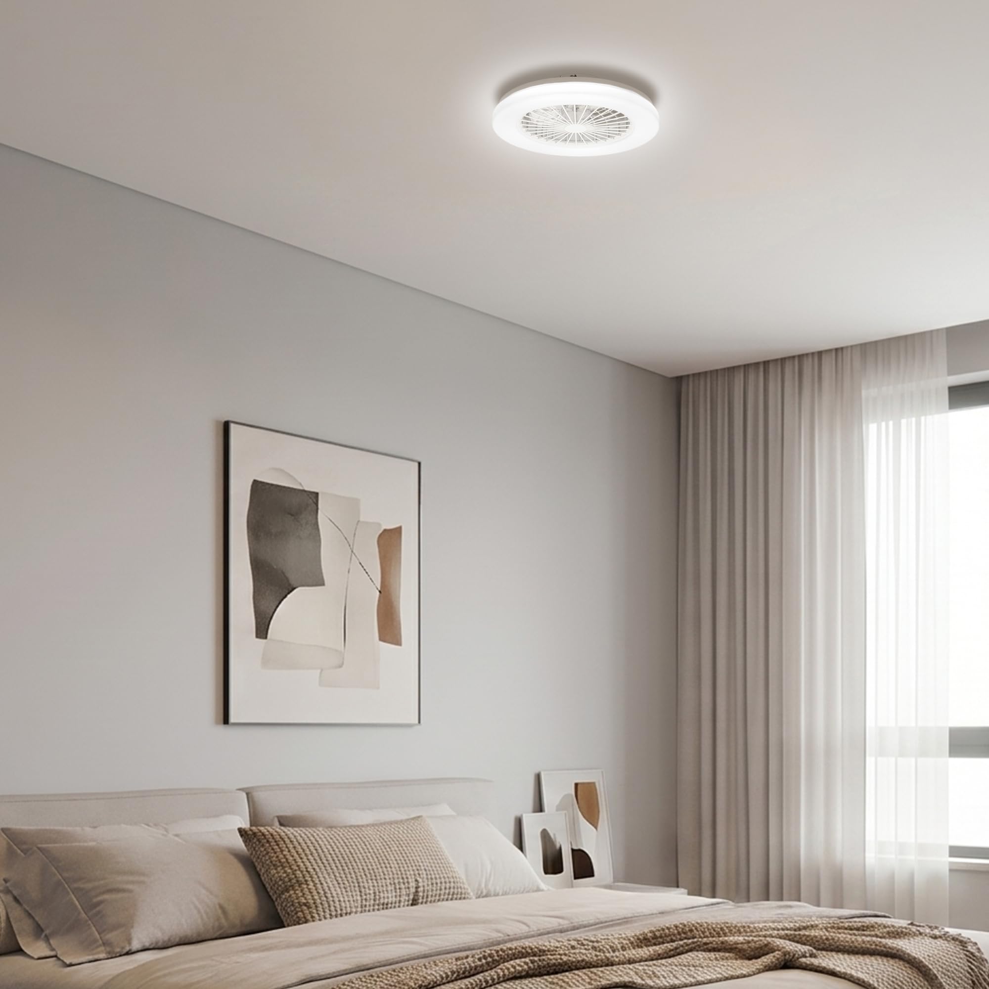 BRILONER - CCT Deckenventilator mit Beleuchtung 5 Geschwindigkeiten, Fernbedienung, Dimmbar, Timer, Schlafzimmerlampe, Wohnzimmerlampe, Deckenlampe mit Ventilator, 48,5x14,5 cm (DxH), Weiß