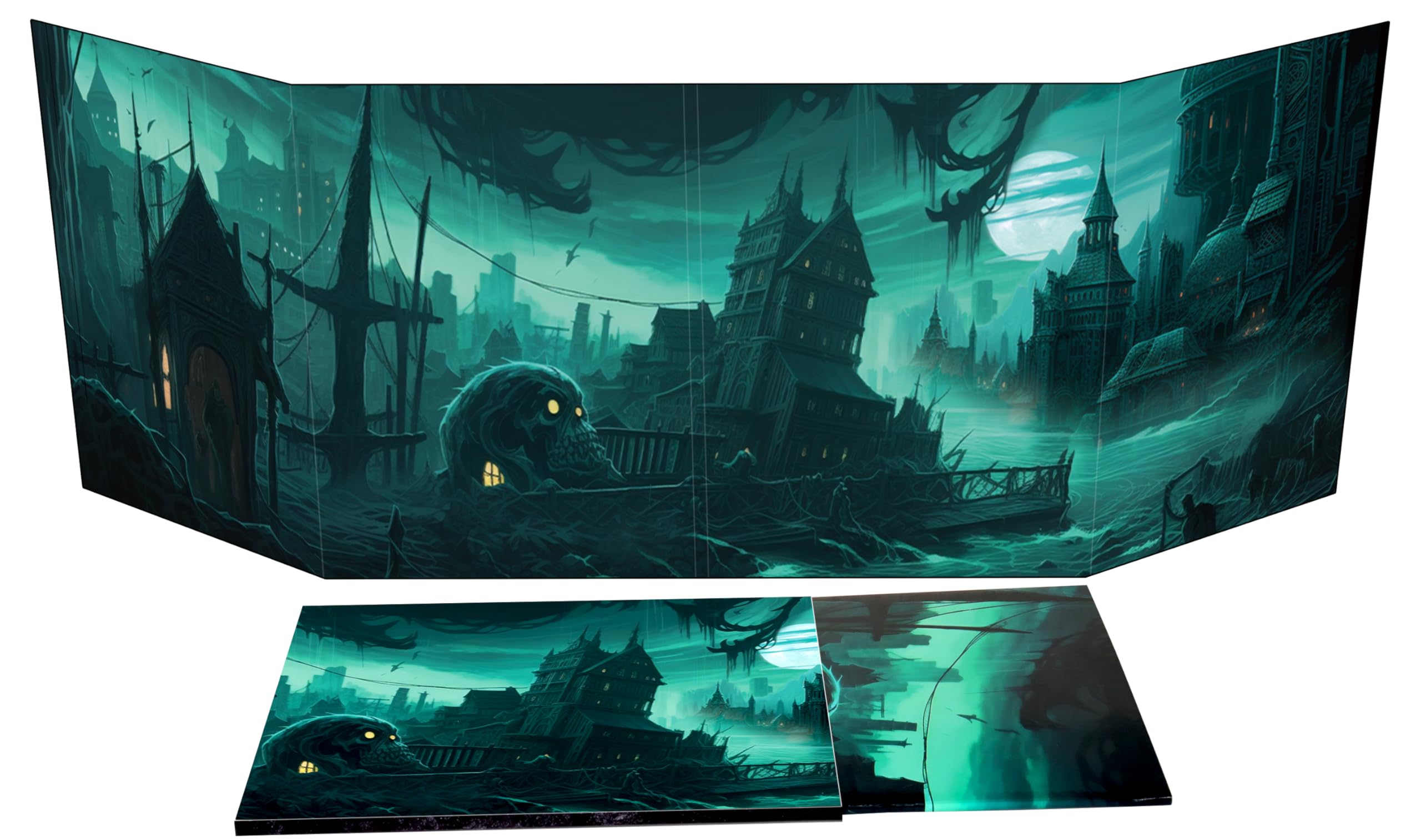 CZYY DM Screen 4-Panel Cardboard Game Master Screen with Erasable & Clear Pockets, Gloomy Castle Artwork Game Master Shield Tool for Dungeon Master and RPG Player (Style B)