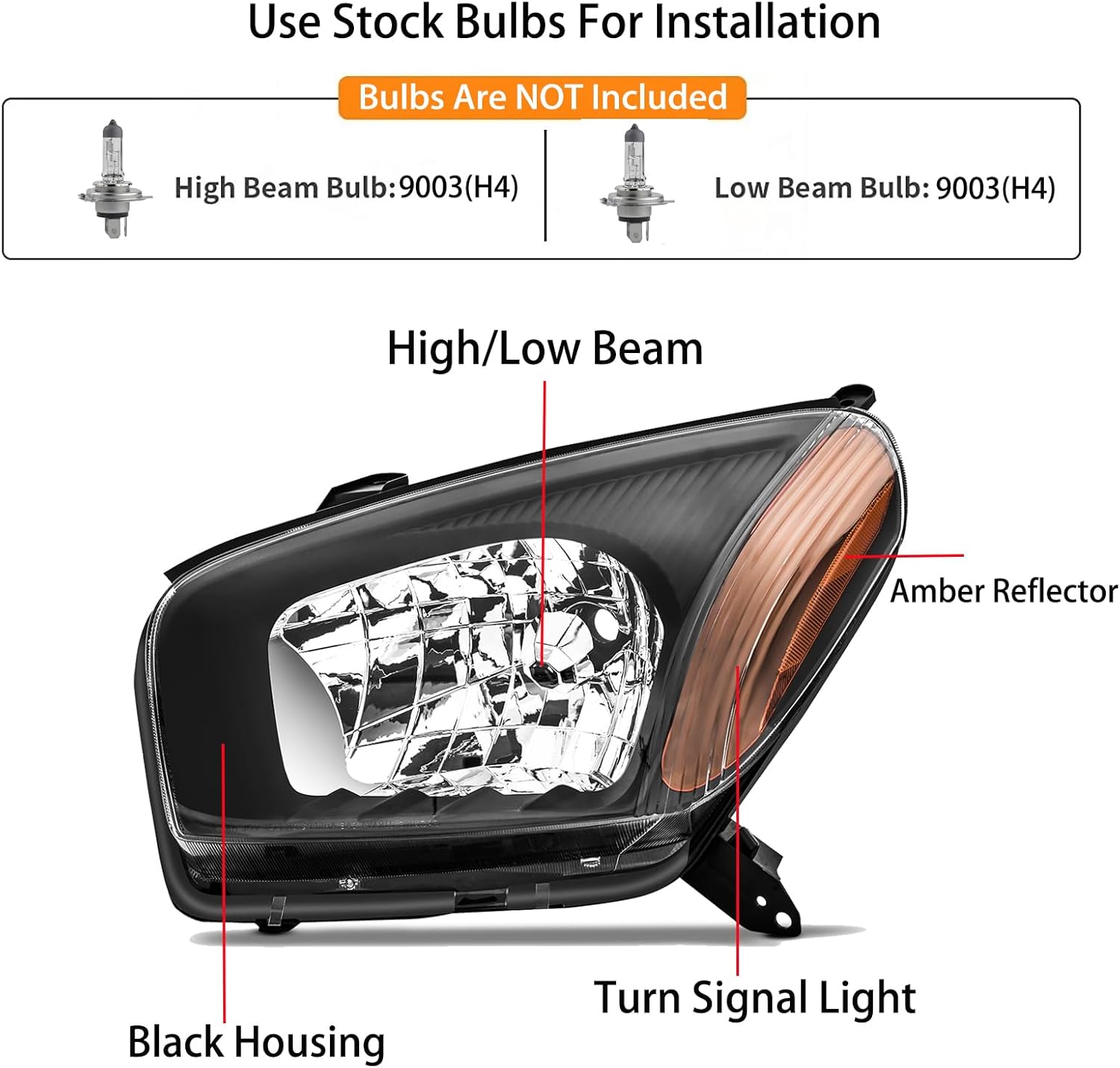 Pair Headlights Assembly Set For 2001 2002 2003 Toyota RAV4 Base/4WD SUV Replacement Headlamp Black Housing Amber Reflector Clear Lens Driver and Passenger Side TO2502143 TO2503143(LH&RH) Light
