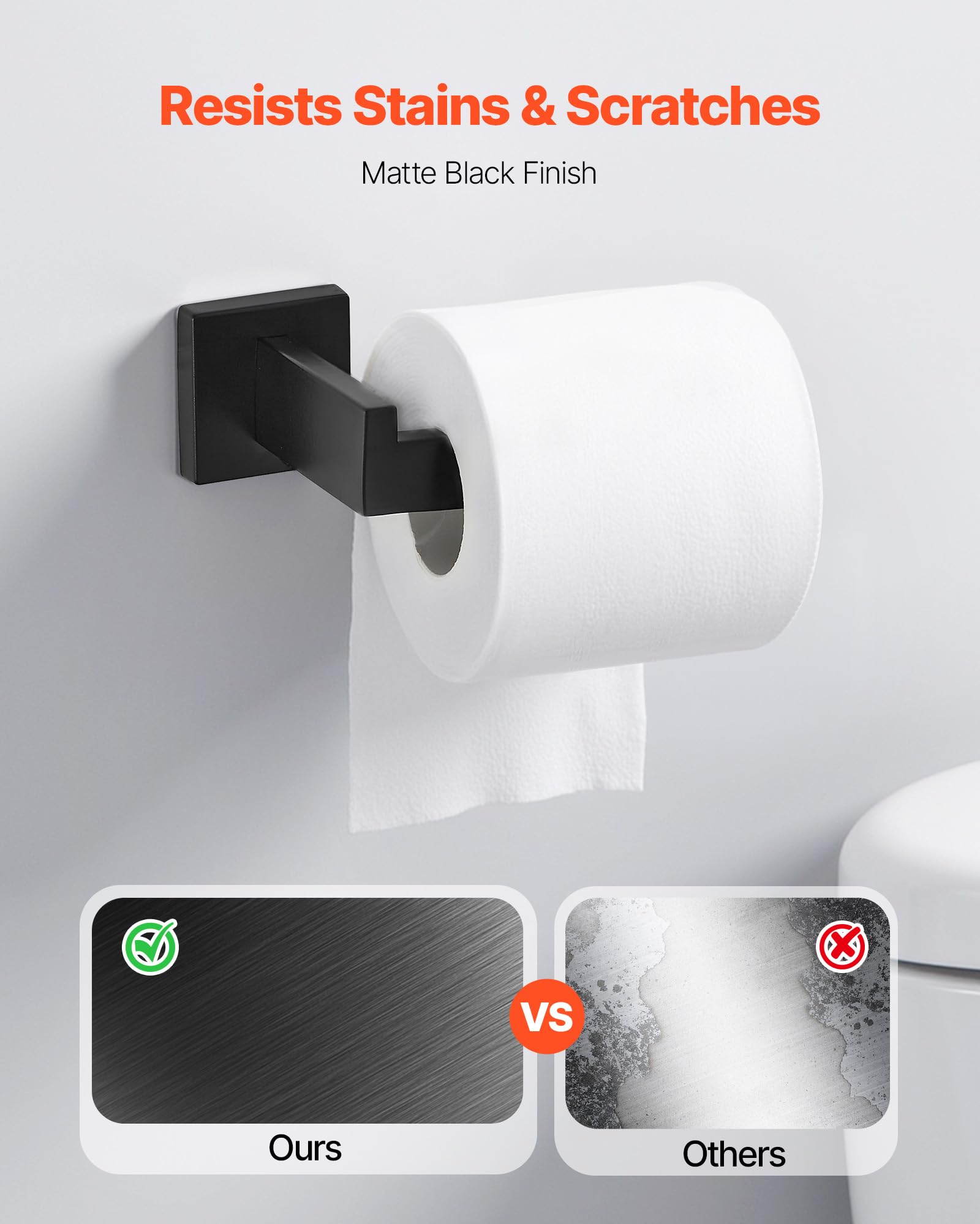 VEVOR Juego de Accesorios de Baño, Acero Inoxidable, con Toallero, Toallero Cuadrado, 2 Ganchos y Portarrollos Papel Higiénico, para Baño, Montaje en Pared, Negro Mate, 400 x 100 x 78 mm, 5 uds