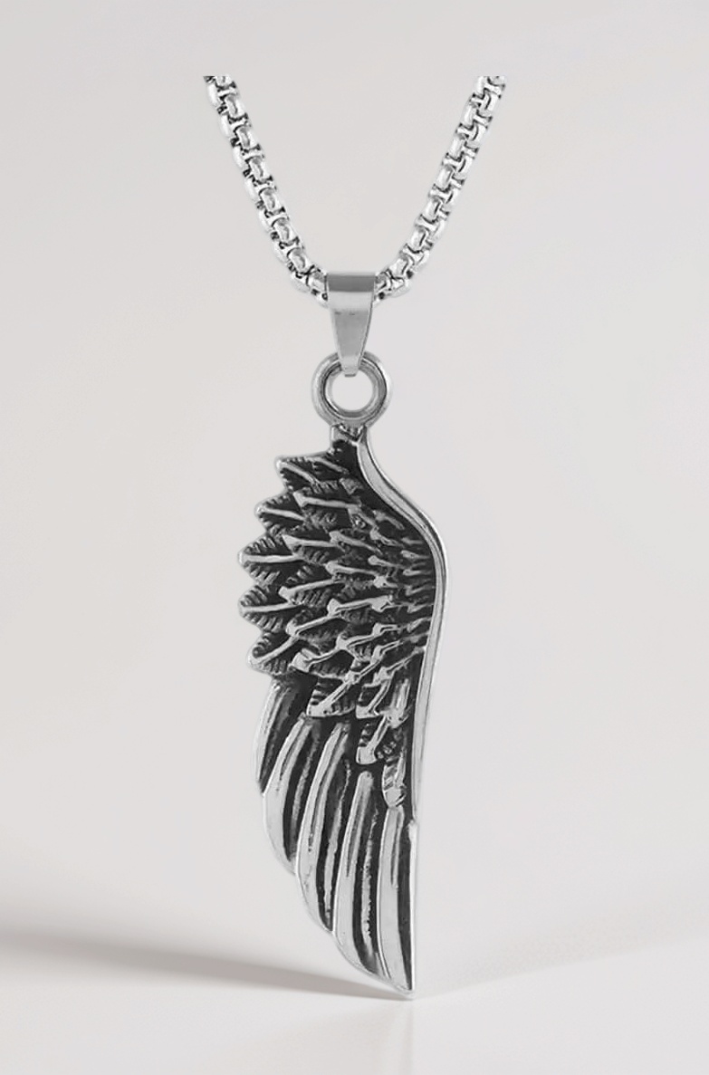 Angle Wing Feather Locket With Chain Stainless Steel Sterling Silver Pendant For Mens And Womens