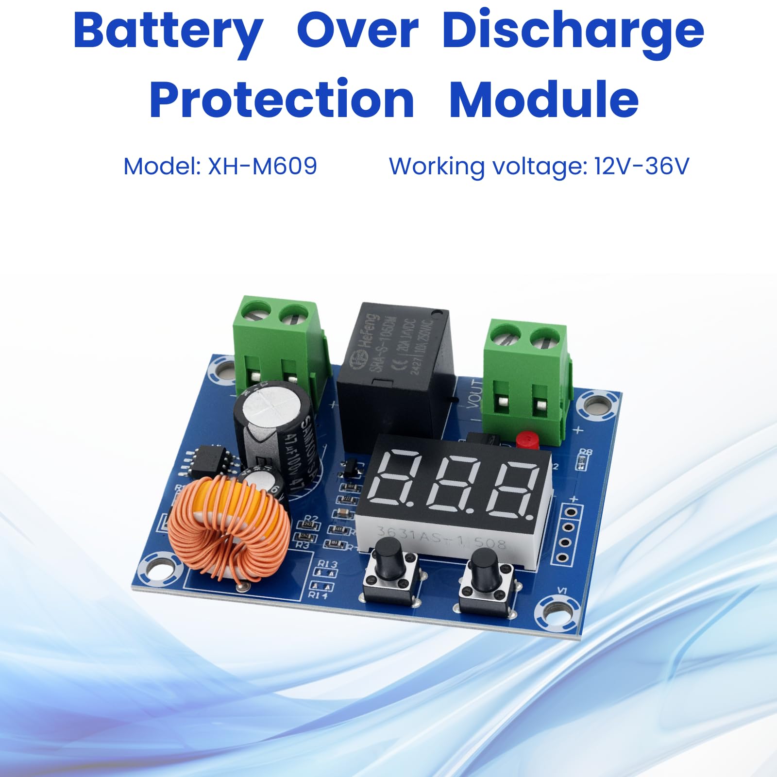 XH-M609 Modulo di monitoraggio della batteria per 12 V-80 V - Spegnimento automatico a bassa tensione, tensione di spegnimento regolabile, ideale per immagazzinare energia, sistemi solari