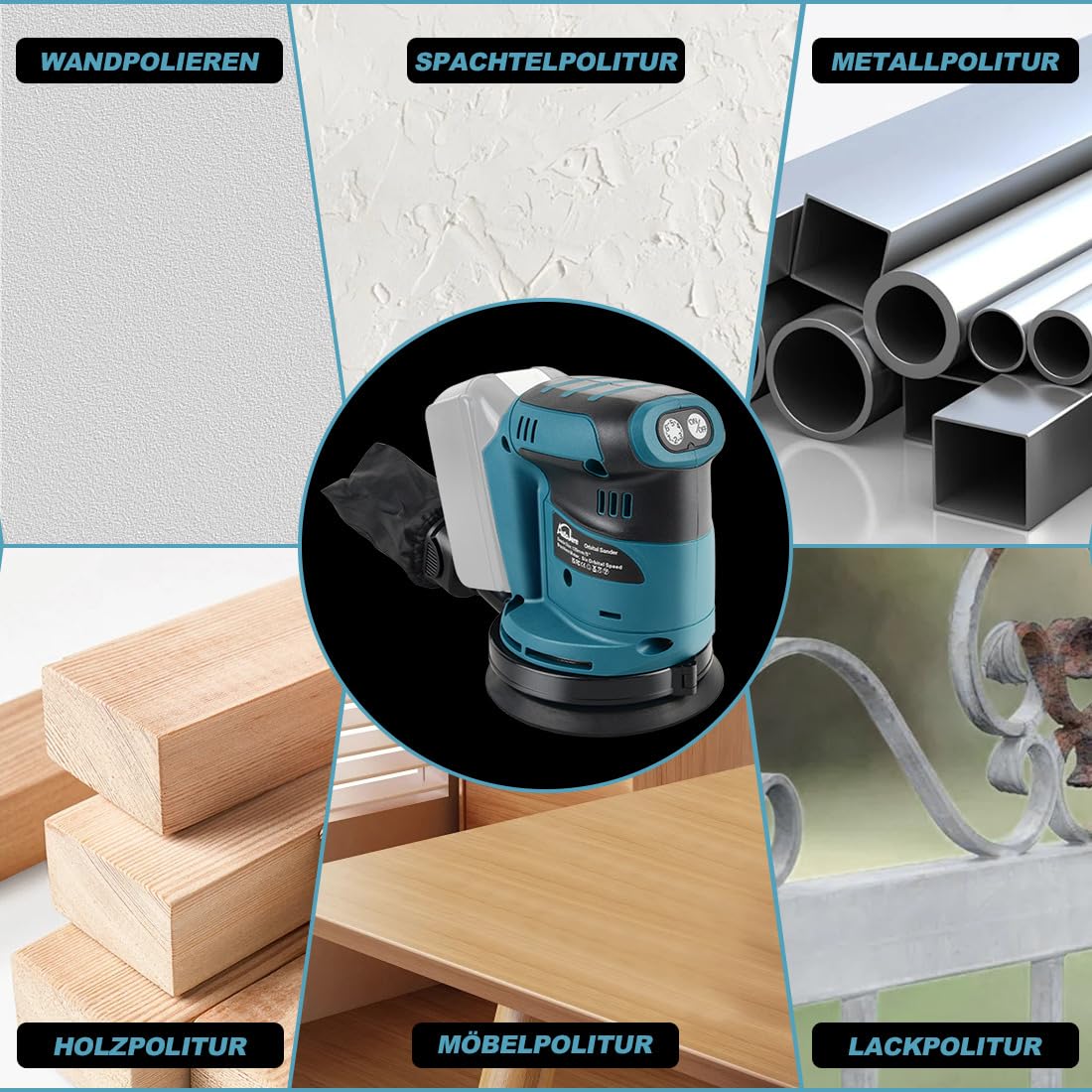 Bürstenloser Exzenterschleifer Kompatibel mit Makita 18V Batterie 6 Leistungsstufe Exenterschleifmaschine 125MM Schwingschleifer zum Schleifen, Polieren, Oberflächen glätten (ohne Akku)