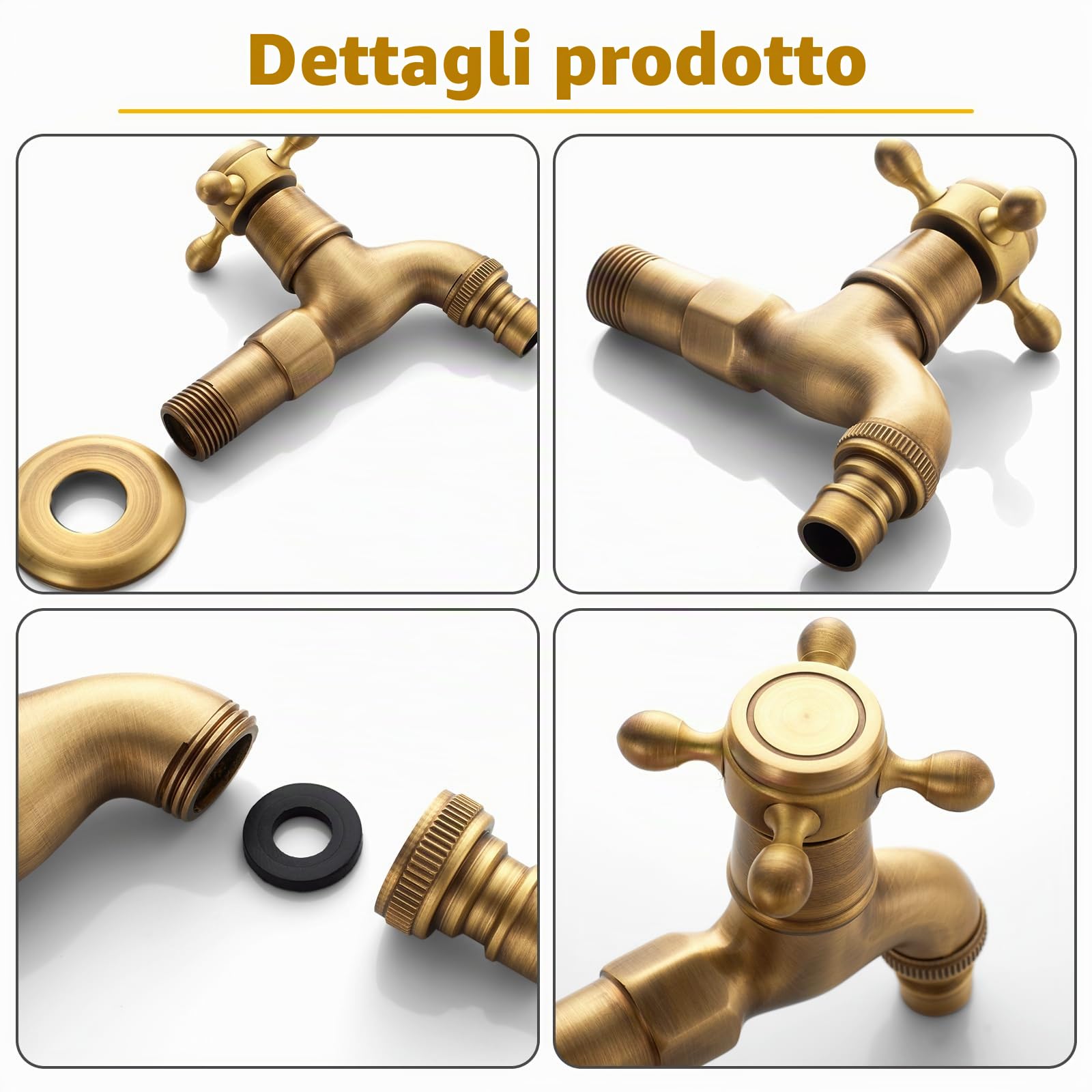 Rubinetto Giardino Ottone Antico per Lavatrice, Giardino, Esterno, Bagno e Cucina, Filettatura G1/2 (Solo Freddo)