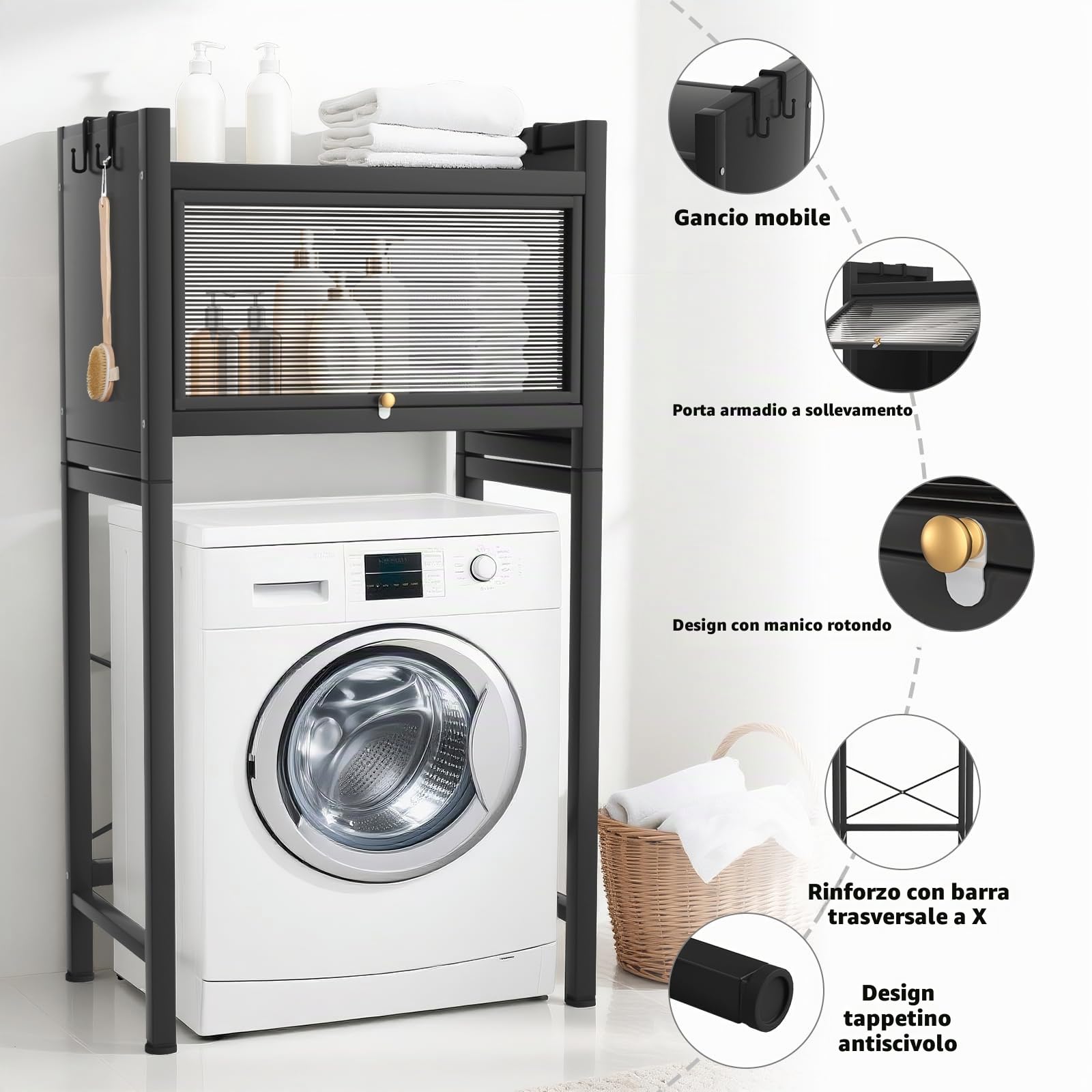Scaffale sopra Lavatrice e WC a 2 Ripiani – Mobile Salvaspazio per Bagno e Lavanderia, er Lavatrice e Asciugatrice, Mobile da bagno, 70 x25x133.5cm