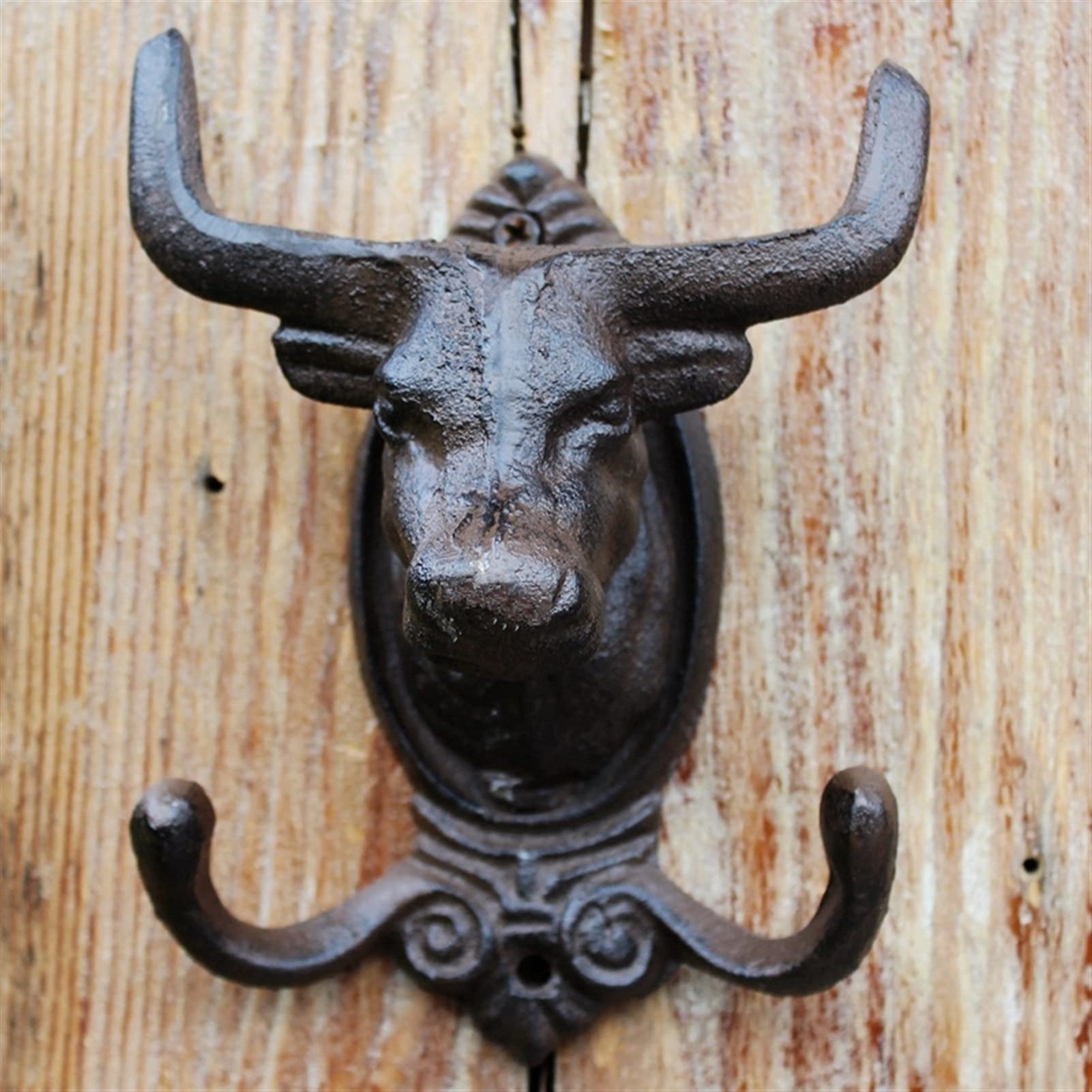 Toalleros Ganchos de pared Ganchos para abrigos Ganchos para abrigos retro Ganchos para abrigos Rústicos Cabeza de toro Gancho de pared de hierro con dos perchas Decoración para el jardín del hogar