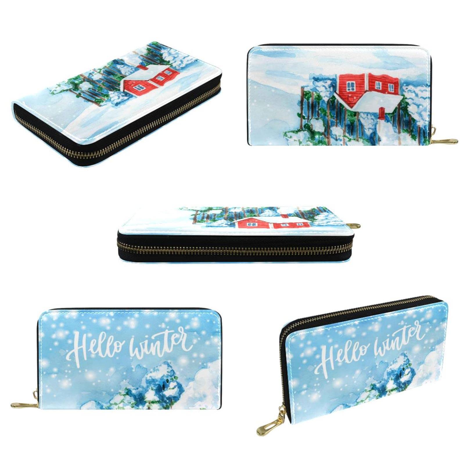 Cartera de piel para invierno, nieve, paisaje, piel, con cremallera, bolso largo, Varios colores, 20.5x2.5x11.5cm/8.07x1x4.53 in, Classic