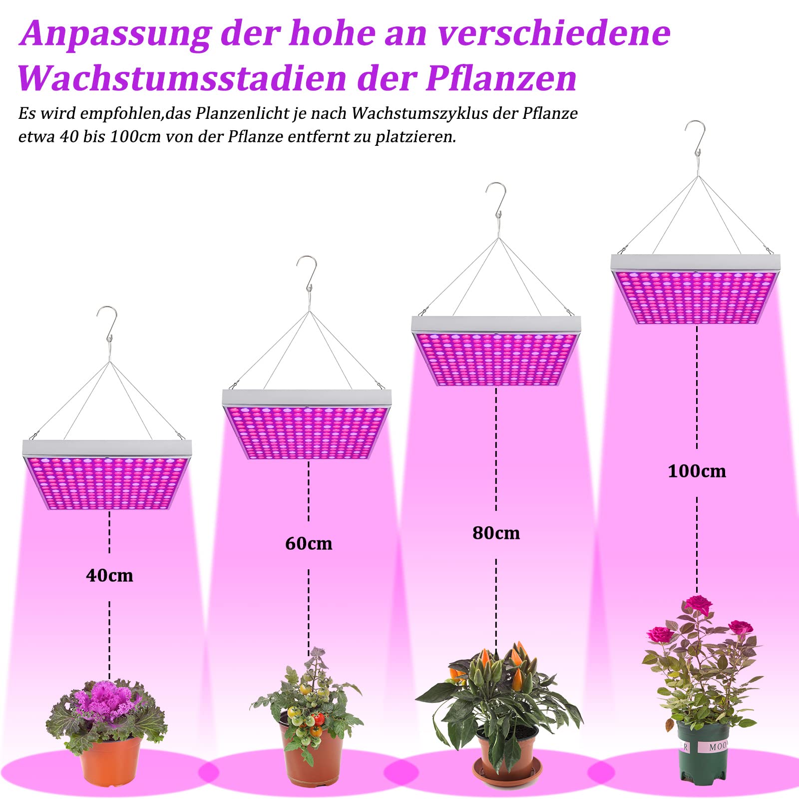 Herrselsam 4x15W Pflanzenlampe LED, LED Grow Light Pflanzenlicht Vollspektrum mit 225 Rot & Blau LEDs Grow Lampe, Pflanzen Wachstum Zimmerpflanzen Gemüse und Blumen im Garten