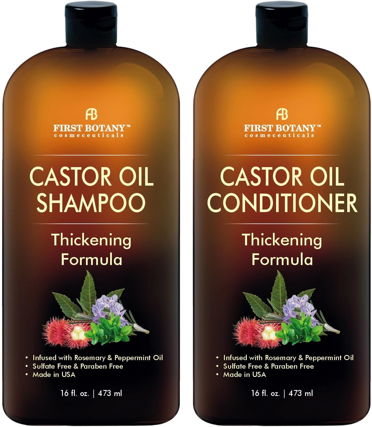 Castor Oil Shampoo and Conditioner - An Anti Hair Loss Set Thickening formula For Hair Regrowth, Anti Thinning Sulfate Free For Men & Women Anti Dandruff Treatment - 16 oz