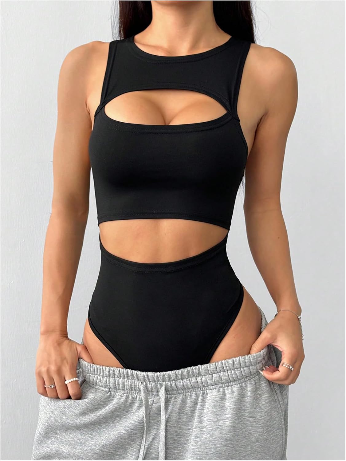 Milumia Women Sexy Cut Out Tank Top Bodysuit Round Neck Sleeveless Party Club Leotards - Image 4