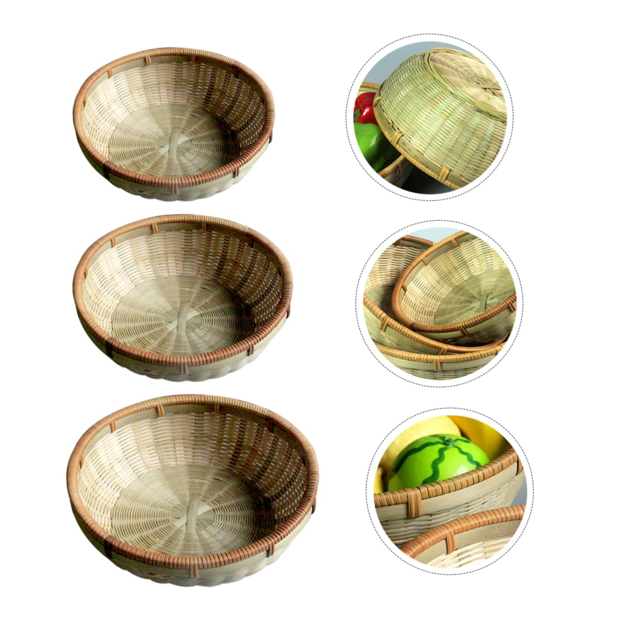 Mikinona 3pcs Basket Kitchen Storage Basket Kitchen Baskets for Storage Home Storage Baskets Hand-woven Baskets Home Decor Loaf Bread Towel Storage Basket Round Bread Basket Green