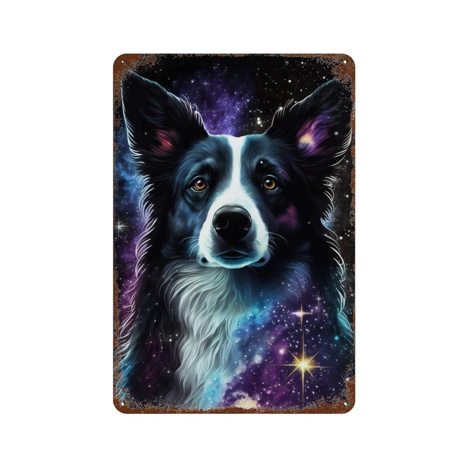 Rust Effect Galactic Dog Portrait -3 Distressed Metal Wall Sign 11.8"x7.9", Shabby Chic Decor for Pub, Kitchen And Man Cave Decor