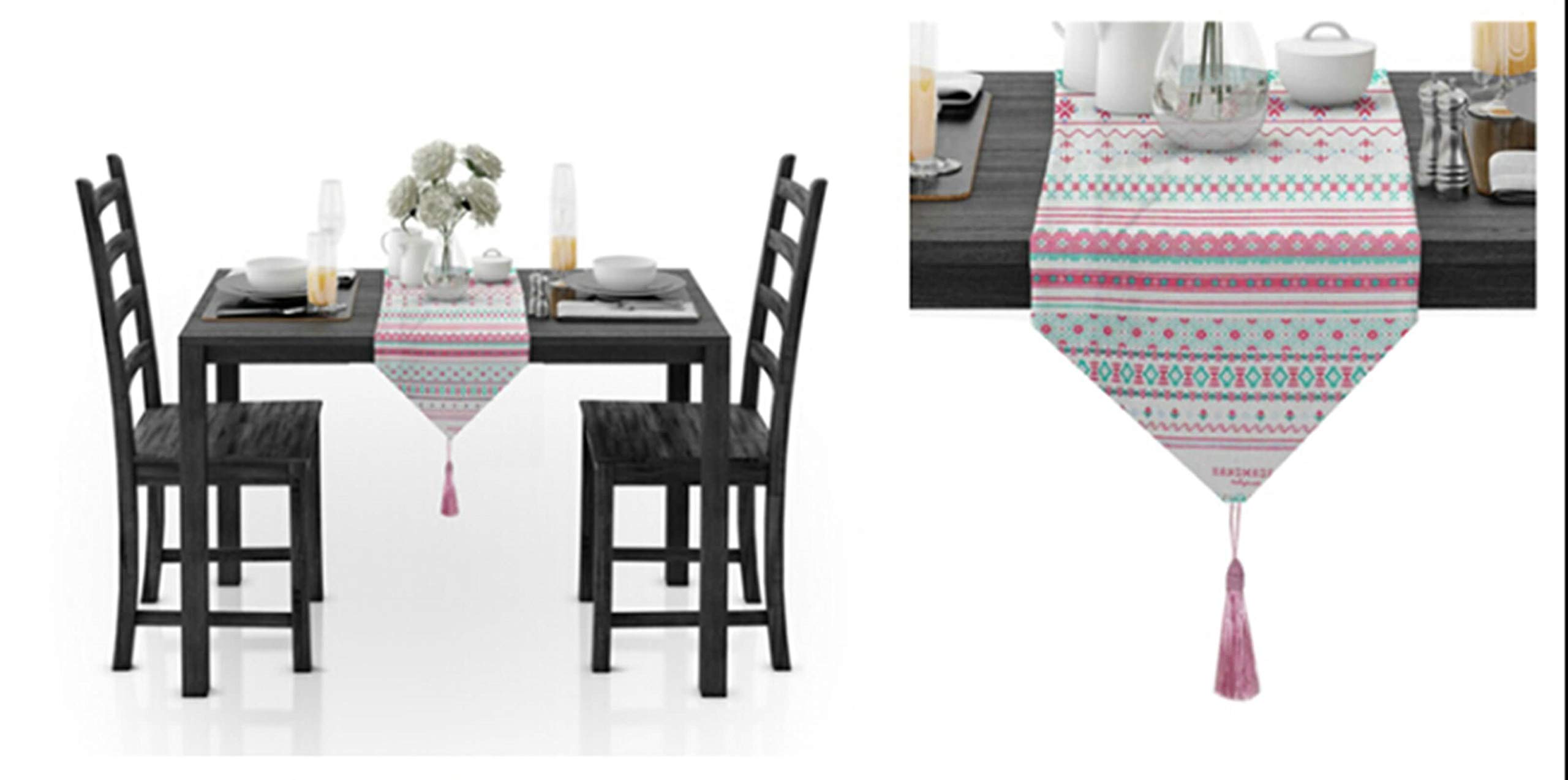 Aeici Camino de mesa de comedor largo de algodón, diseño geométrico de flores, camino de mesa de cocina, camino de mesa de 30 x 188 cm, para sala de estar, color rosa