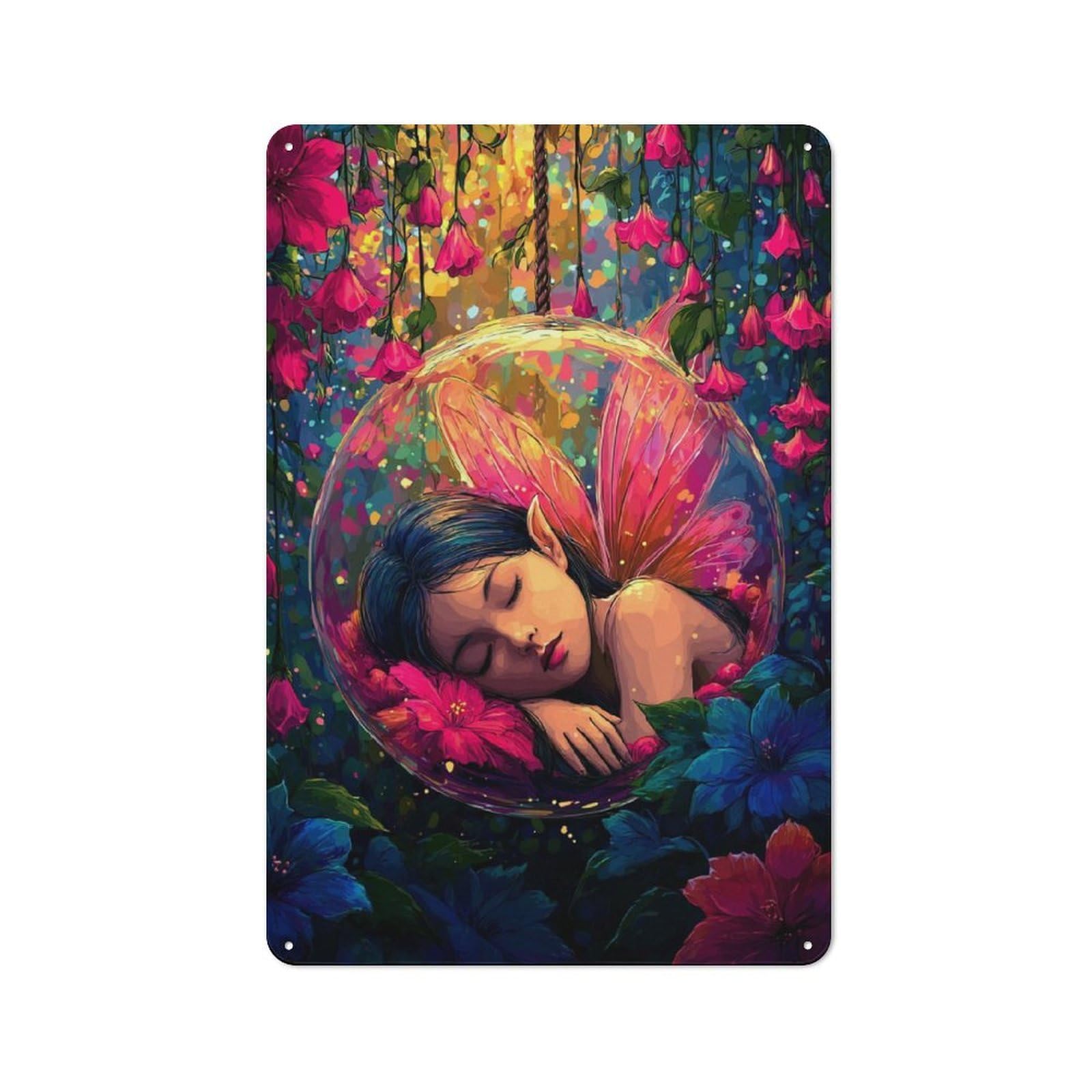 Junmoney Enchanted Fairy Dreamscape -2 Friendly Metal Wall Decor 30X20cm, Decorative Metal Plaque For Coffee Bar, Small Shop Or Dining Room