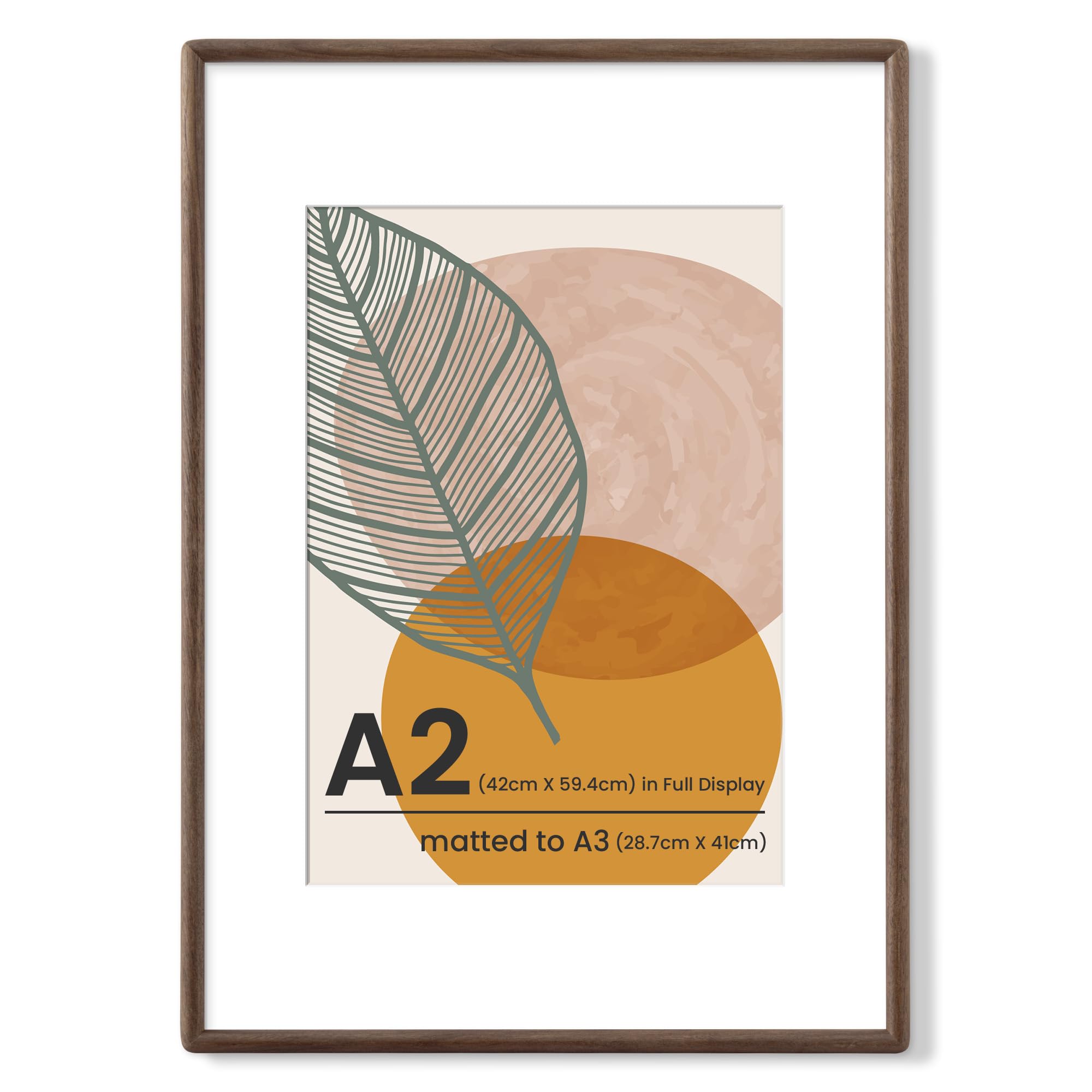 Axeman A2 Picture Frame, USA-Sourced Walnut Wood Frame with Real Glass, Rounded Corner A2 Walnut Frame with A3 Mount, Wall Hanging