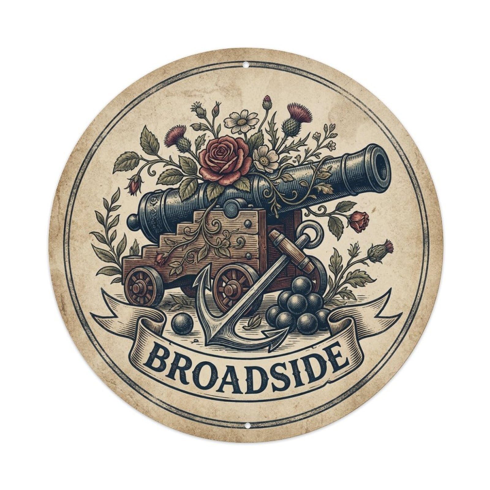 Broadside Anchor Big Cannon Jolly Roger Black Flag Metal Tin Sign