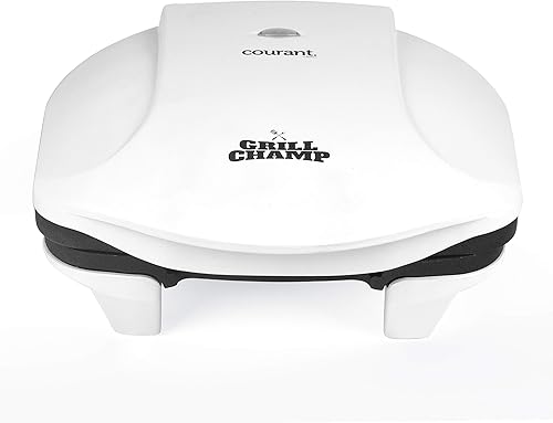 Courant Parrilla eléctrica clásica de 2 porciones para interiores y prensa Panini, parrilla de contacto, color blanco