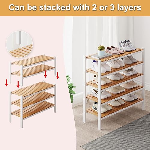 Miniatura 5 de Organizador de zapatos de bambú para armario y entrada, soporte estrecho para zapatos que ahorra espacio, soporte de zapatos versátil para puerta o