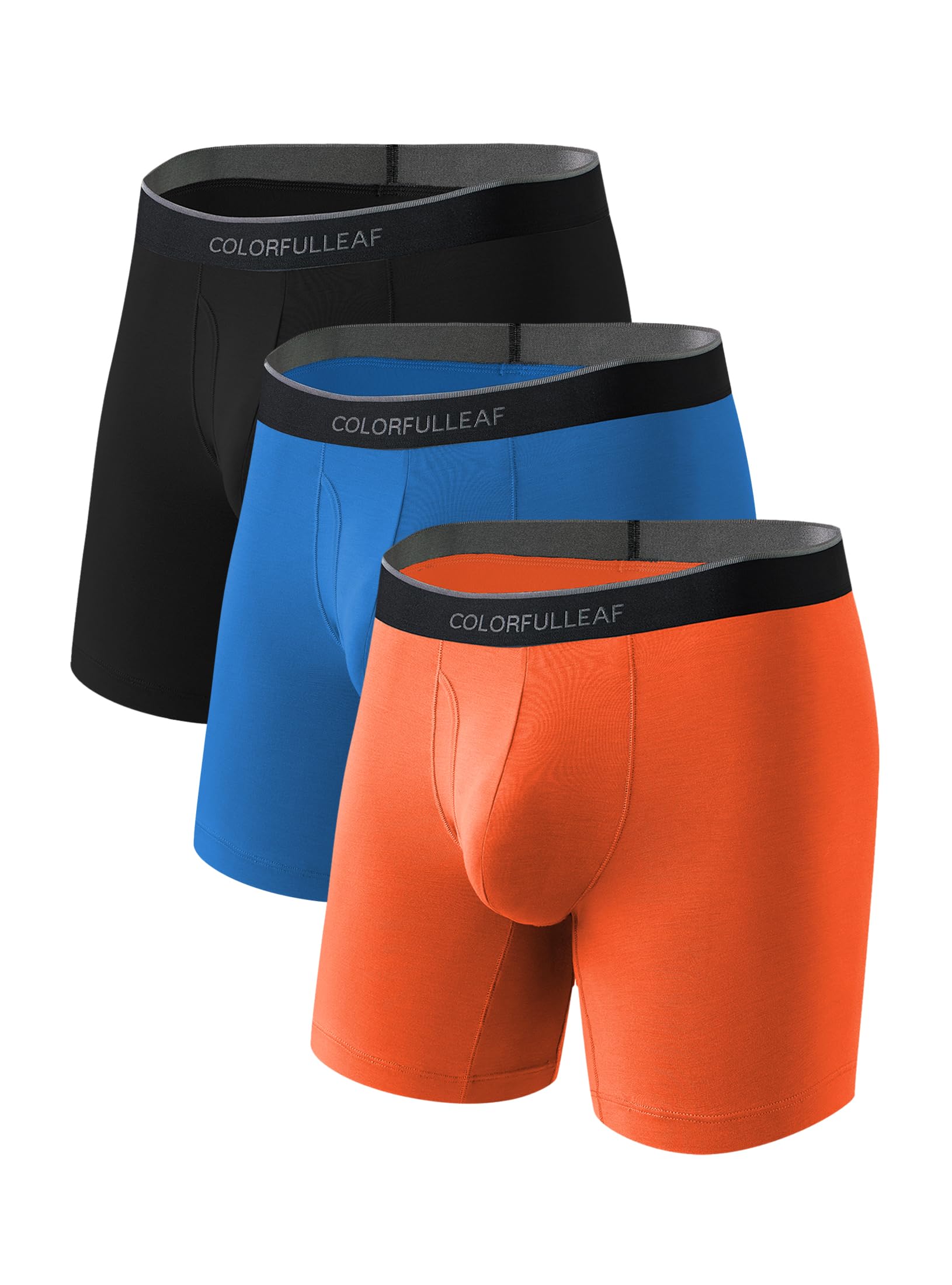 COLORFULLEAF Mens Underwear Soft Bamboo Rayon Boxer Briefs Breathable Open Fly Underwear Multipack