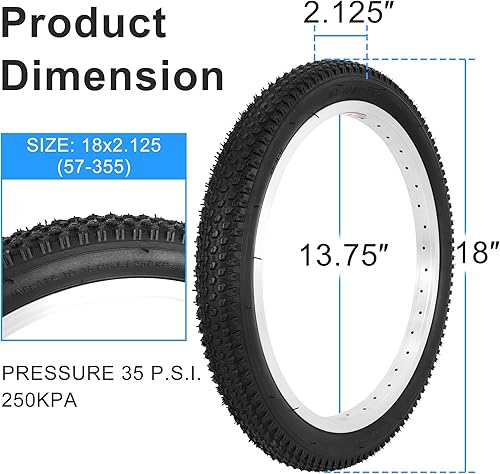 Miniatura 2 de RUTU Neumático de bicicleta plegable de 18 x 2.125 pulgadas, repuesto para neumáticos de bicicleta de 18 x 1.751.952.125 BMX RoyalBaby Joystar Bike