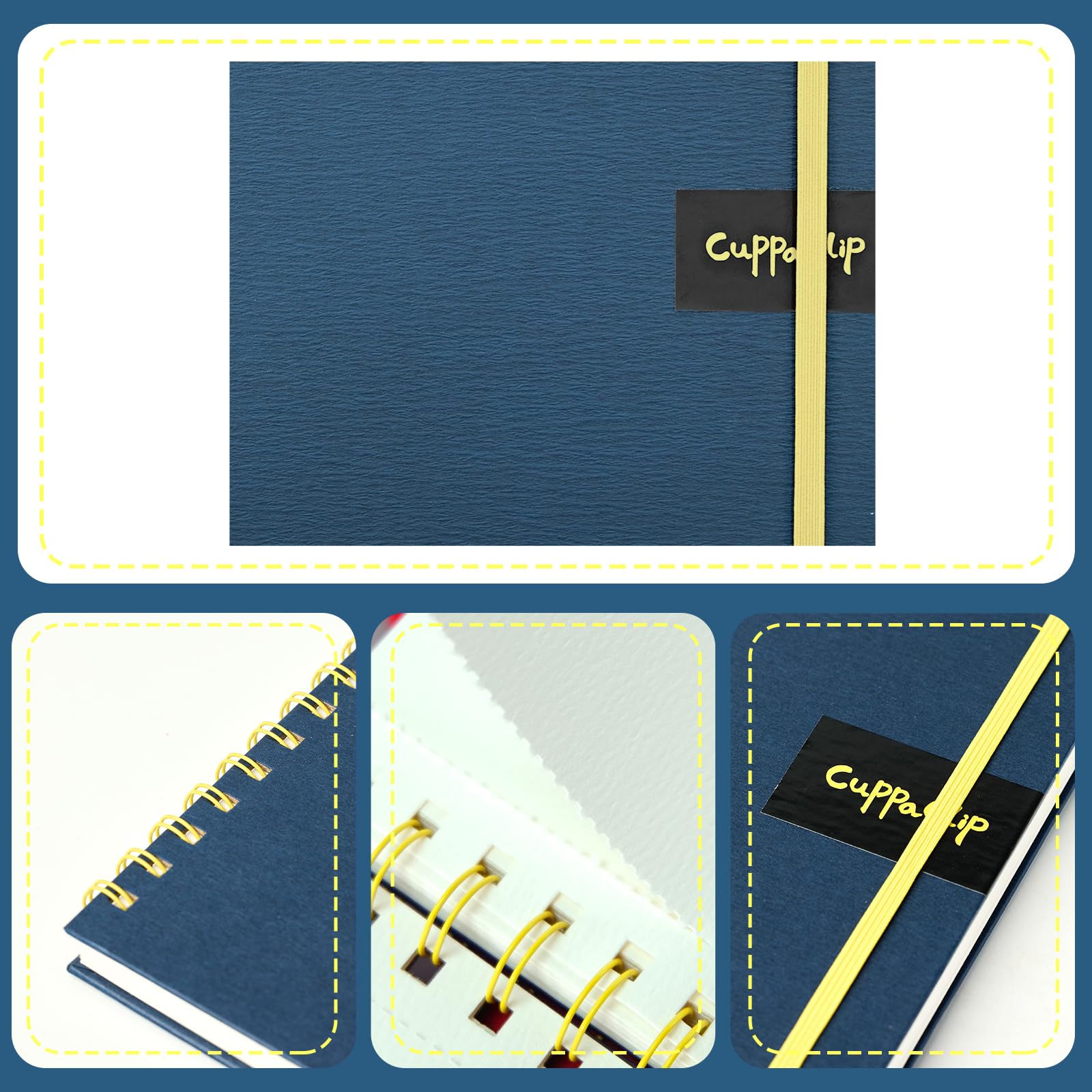 CuppaClip Carta per acquerello 22,9 x 21,6 cm, 300 g/m², 63,5 kg, rilegatura a spirale, in cotone, stampa a freddo, tasca interna, forniture artistiche (blu)