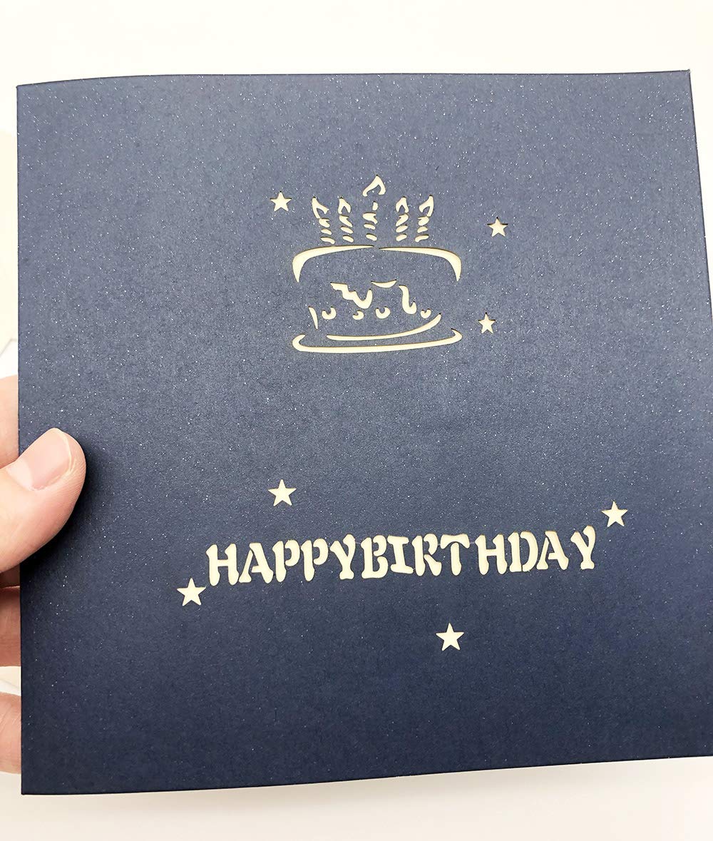 3 Biglietti Di Auguri Pop-Up 3D A Forma Di Torta Di Compleanno | Con Buste E Adesivi, Fatti A Mano, Laser Cut, 13x15.5cm E 15x15cm - 5
