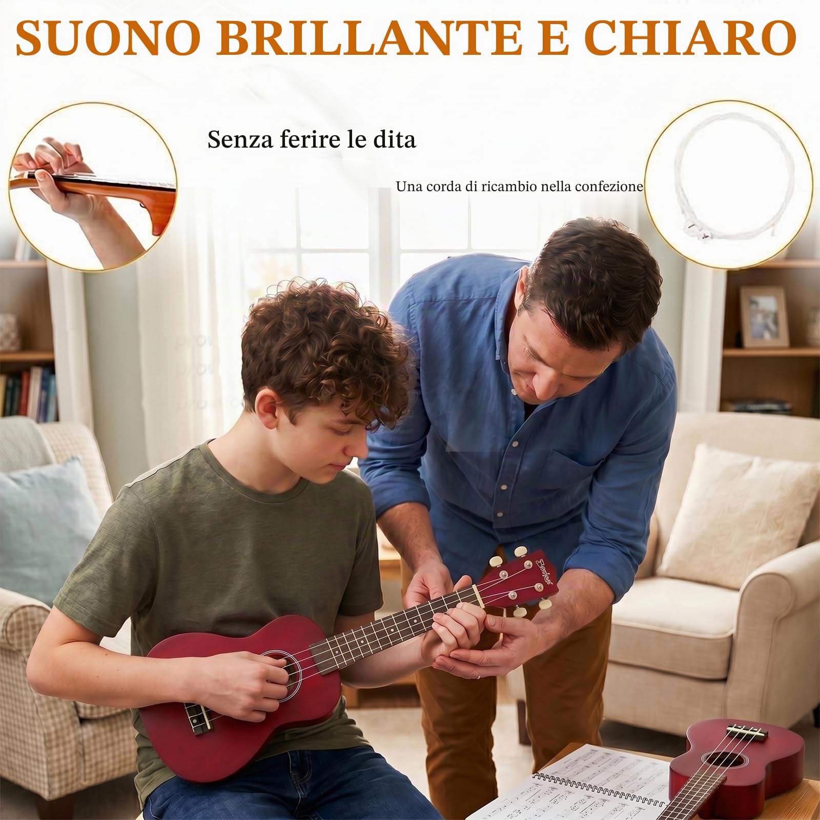 Everjoys Ukulele Soprano per Principiante Adulto Uculele da 21 Pollici con Borsa, Accordatore, Corde Aggiuntive, Cinturino, Plettri, Mogano