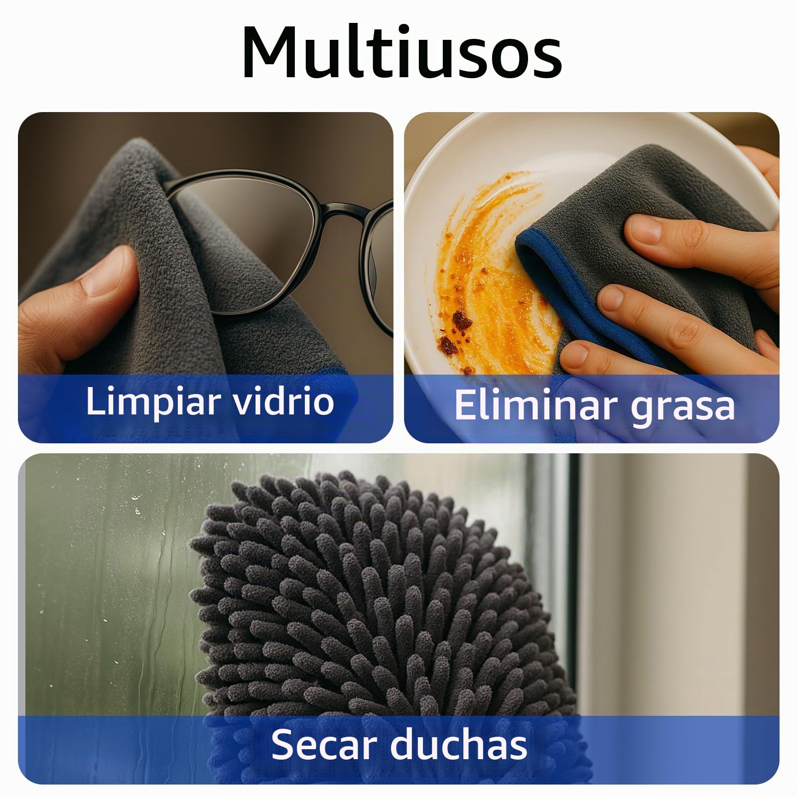 6 Piezas Kit Limpieza Coche Moto, Toalla Microfibra Coche & Guantes Lavado - 4 Piezas Bayeta Microfibra & 2 Piezas Manoplas de Secado Lavado, para el Lavado, Desempaña, Secado y Pulido