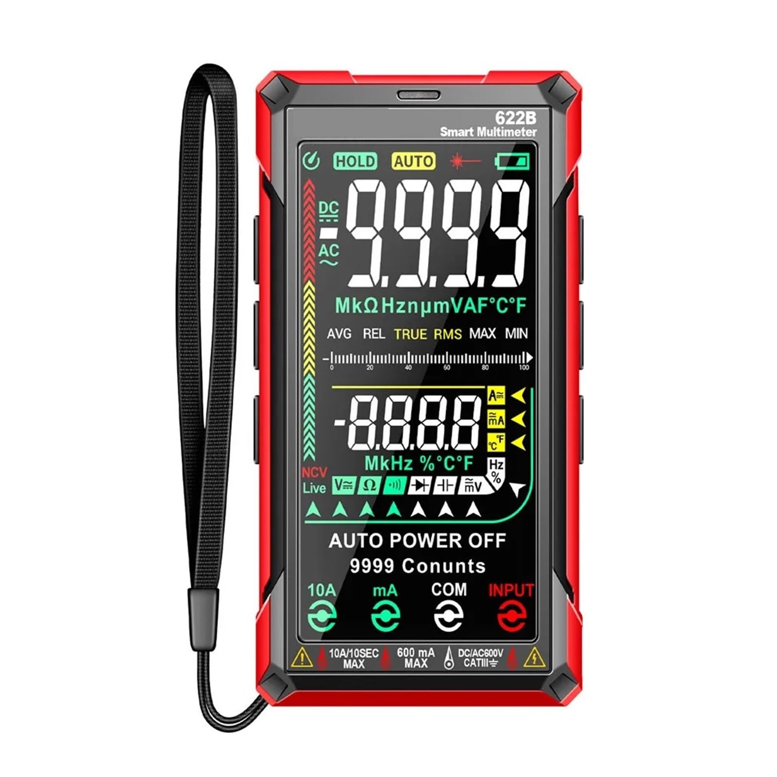Tester Multimetru 622B Inteligentny Multimetr Cyfrowy 6000 Zliczeń True RMS DC/AC Tester Napięcia Woltomierz Amperomierz Pojemność Ohm Auto Zakres Precyzja Bezpieczny