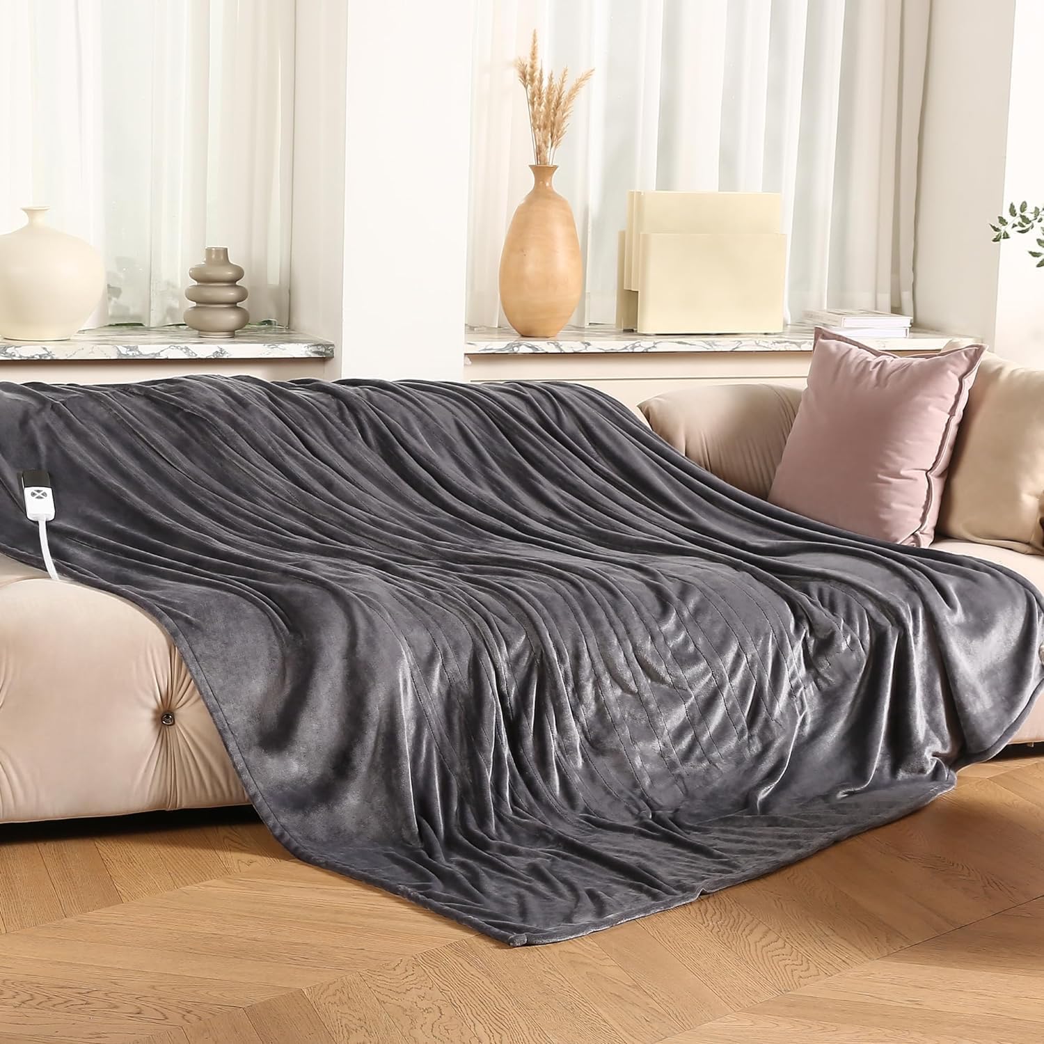 Thermal Fleece Electric Heated Blanket Throw Super Soft Flannel Velvet Faux Fur Mink Throw...