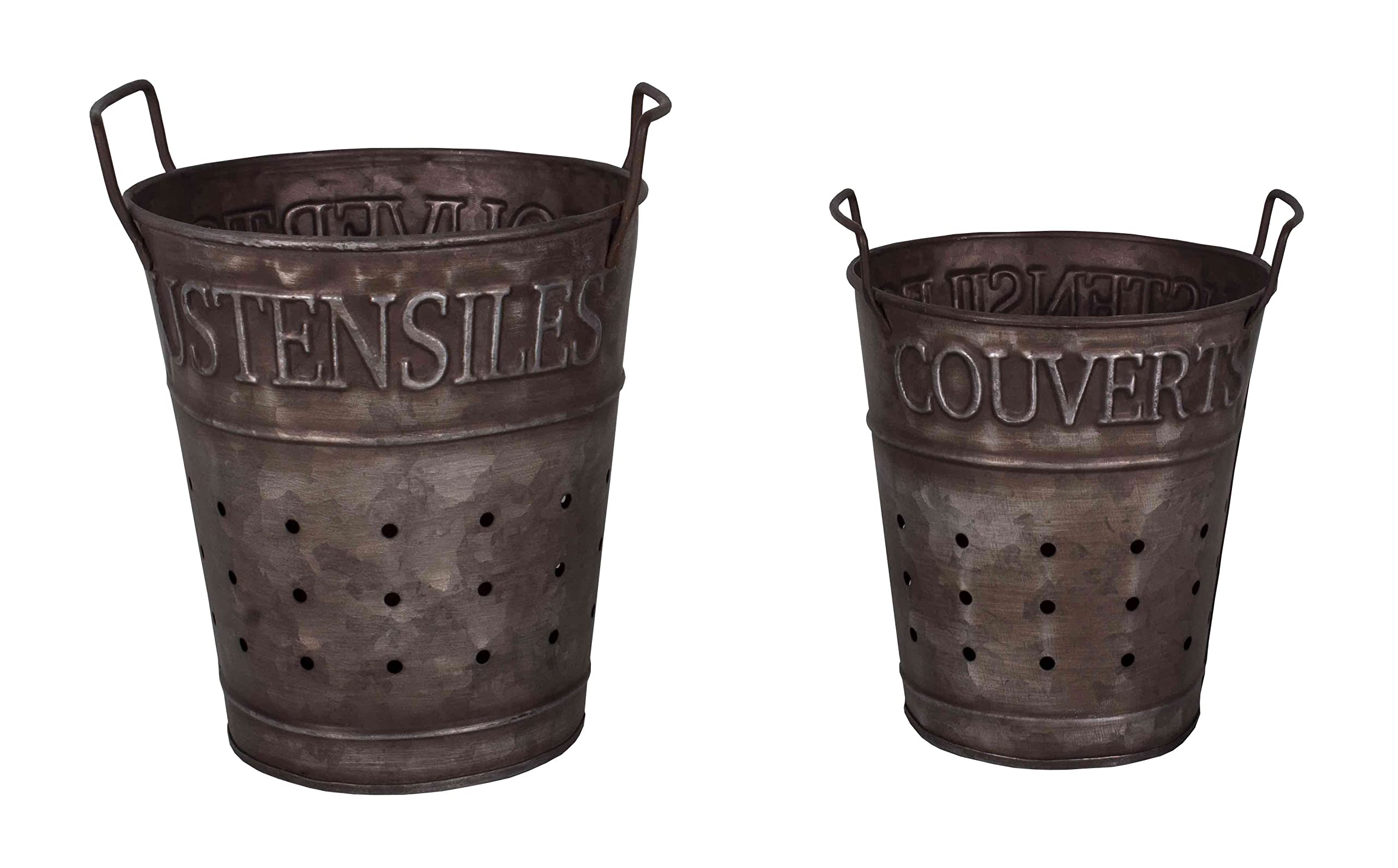 Pots en zinc authentique pour couverts de table et ustensiles vintage | Set de 2 pièces