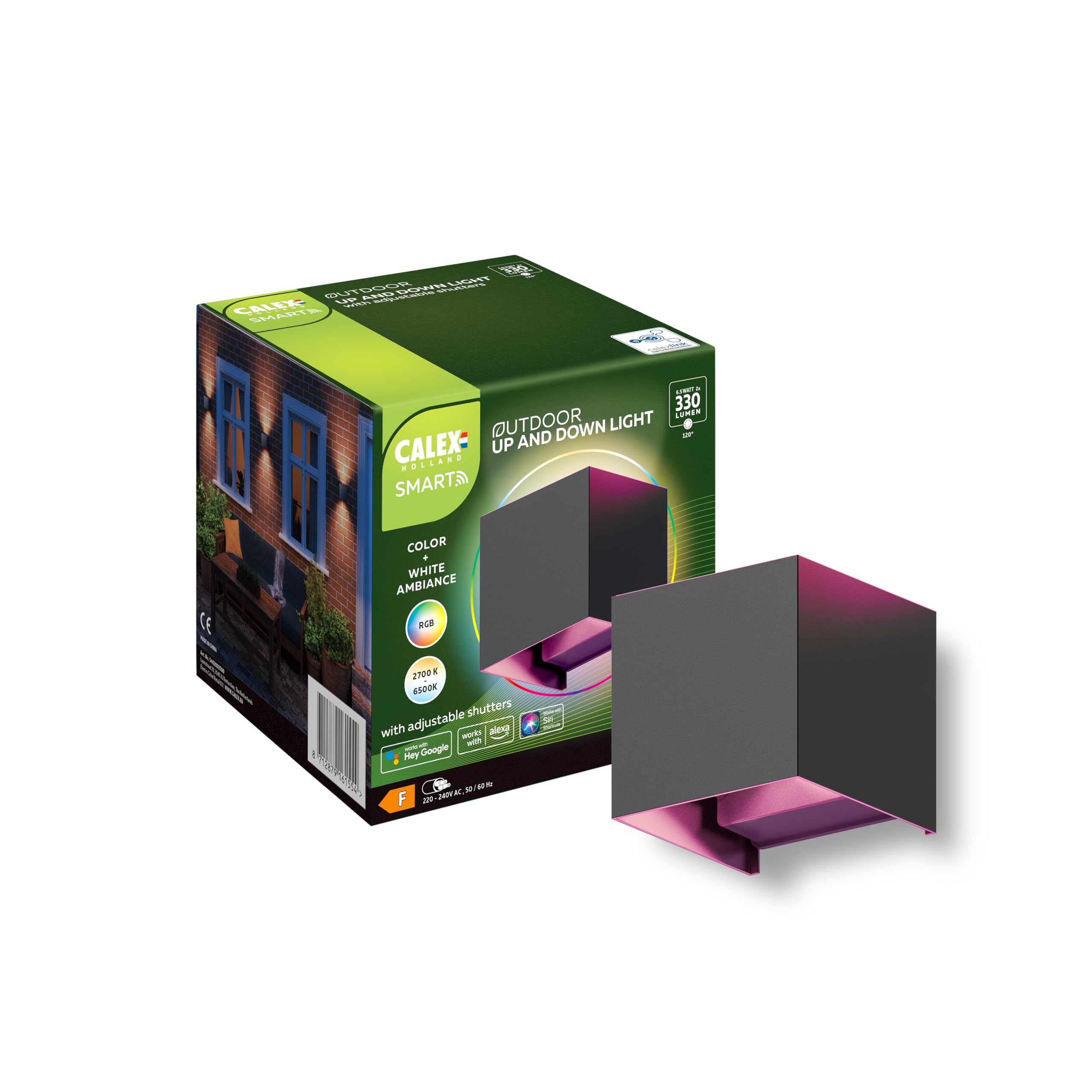 CALEX - Smart Outdoor Wall Light Cube, Smart App Control, RGB Color Changing, Works with Amazon Alexa and Google Home, Indoor/Outdoor, Black