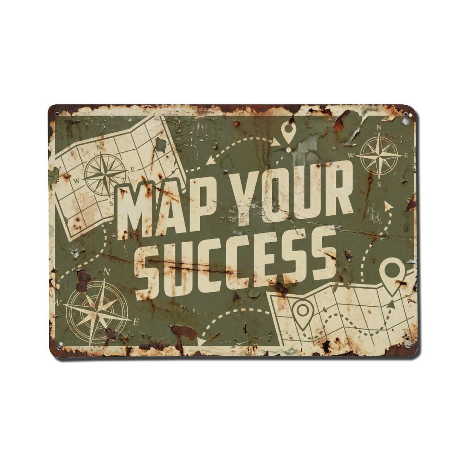 Map Your Success Planning Retro Motivational Slogans Vintage Metal Tin Sign Wall Decor for Cafe, Club, Garden Metal Poster 8x12Inch