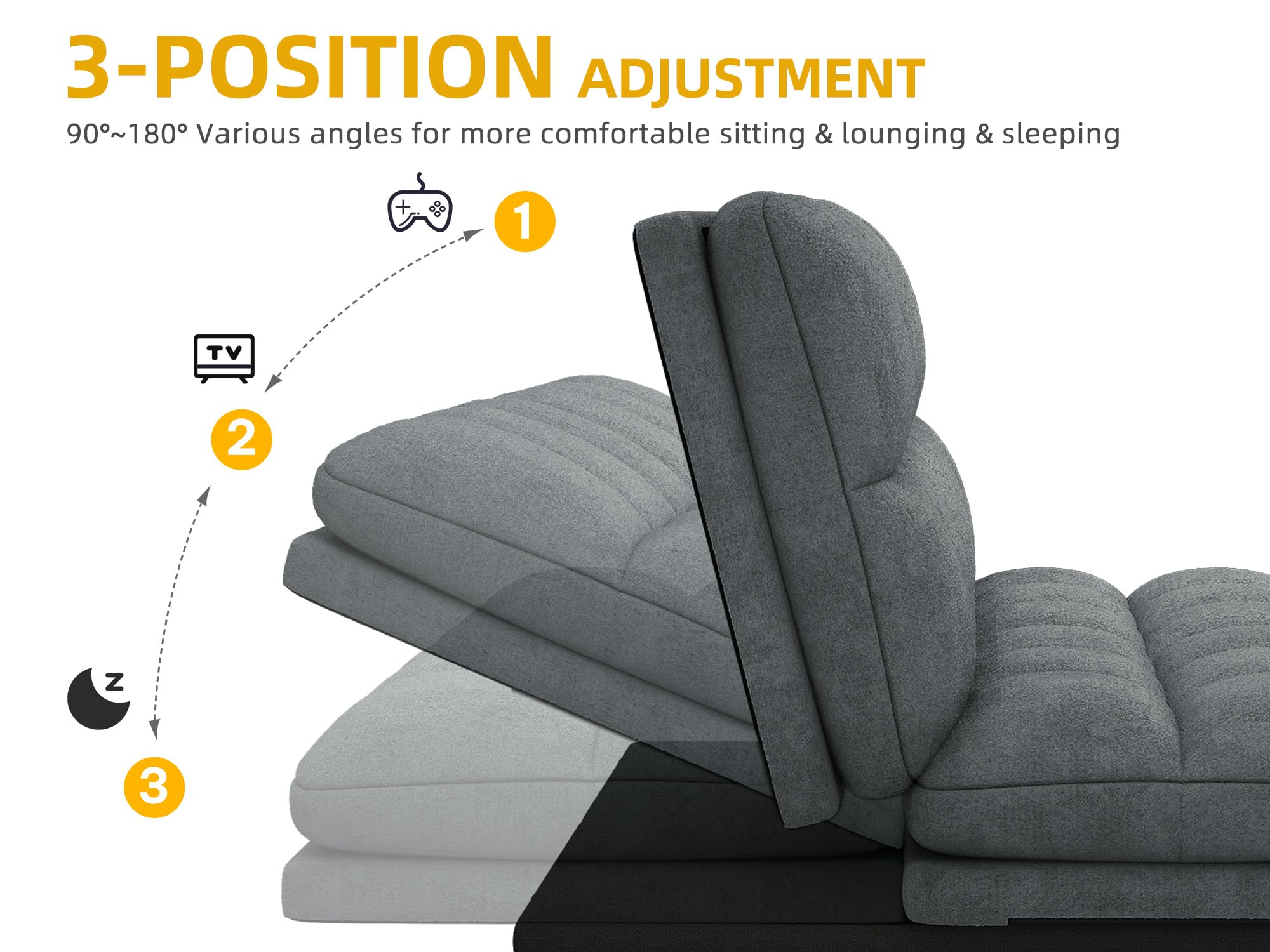 YITAHOME Convertible Futon Sofa Bed | 70" Folding Futon Set for Living Room Home Office Aprtment, Modern Futon Couch with Adjustable Backrest & Armrests, Recliner