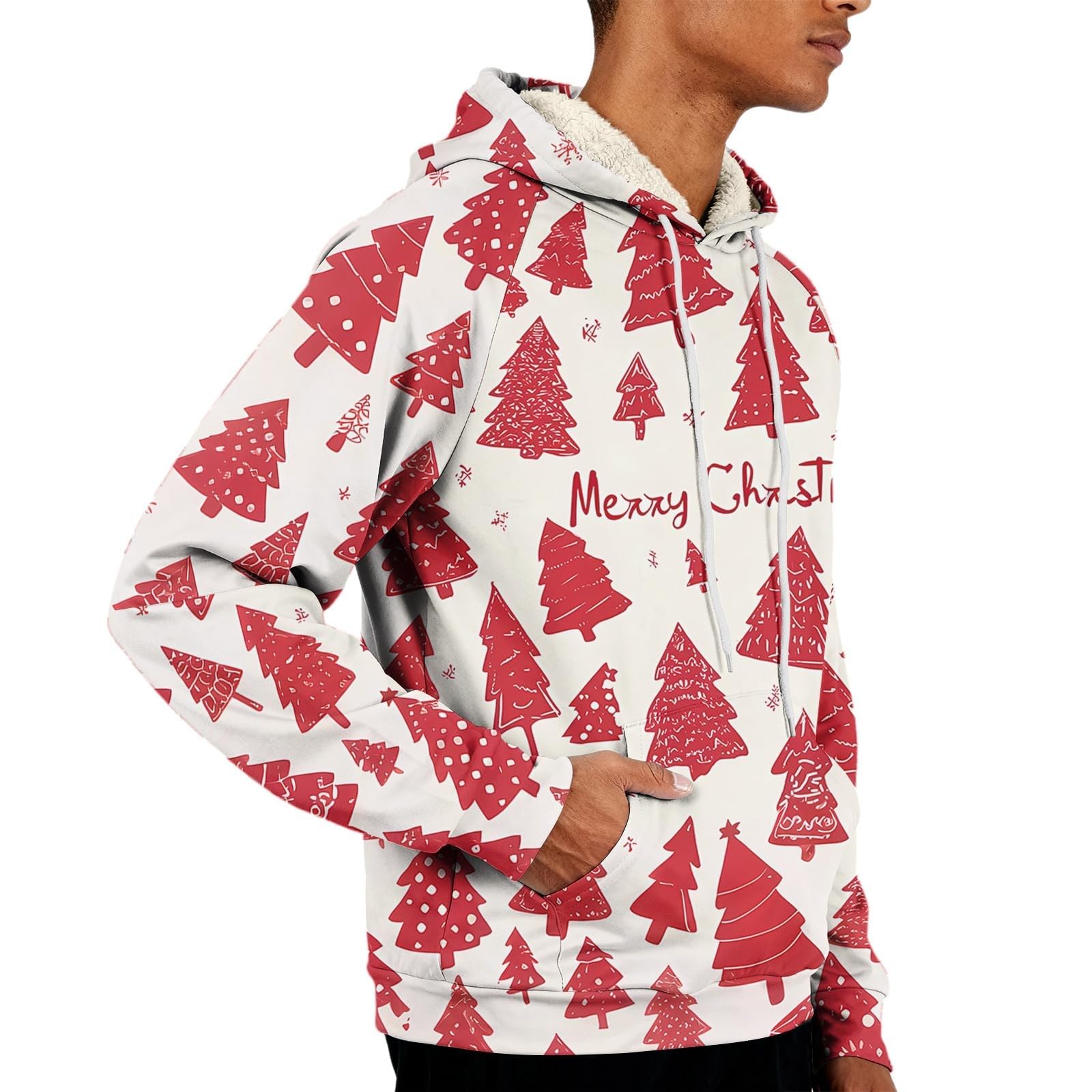 Suéter de Navidad con forro polar para hombre, divertido árbol de Navidad, copo de nieve, sudaderas, trajes de Navidad, cálidos, sherpa, manga larga, suéteres, tops, disfraces navideños, ropa de