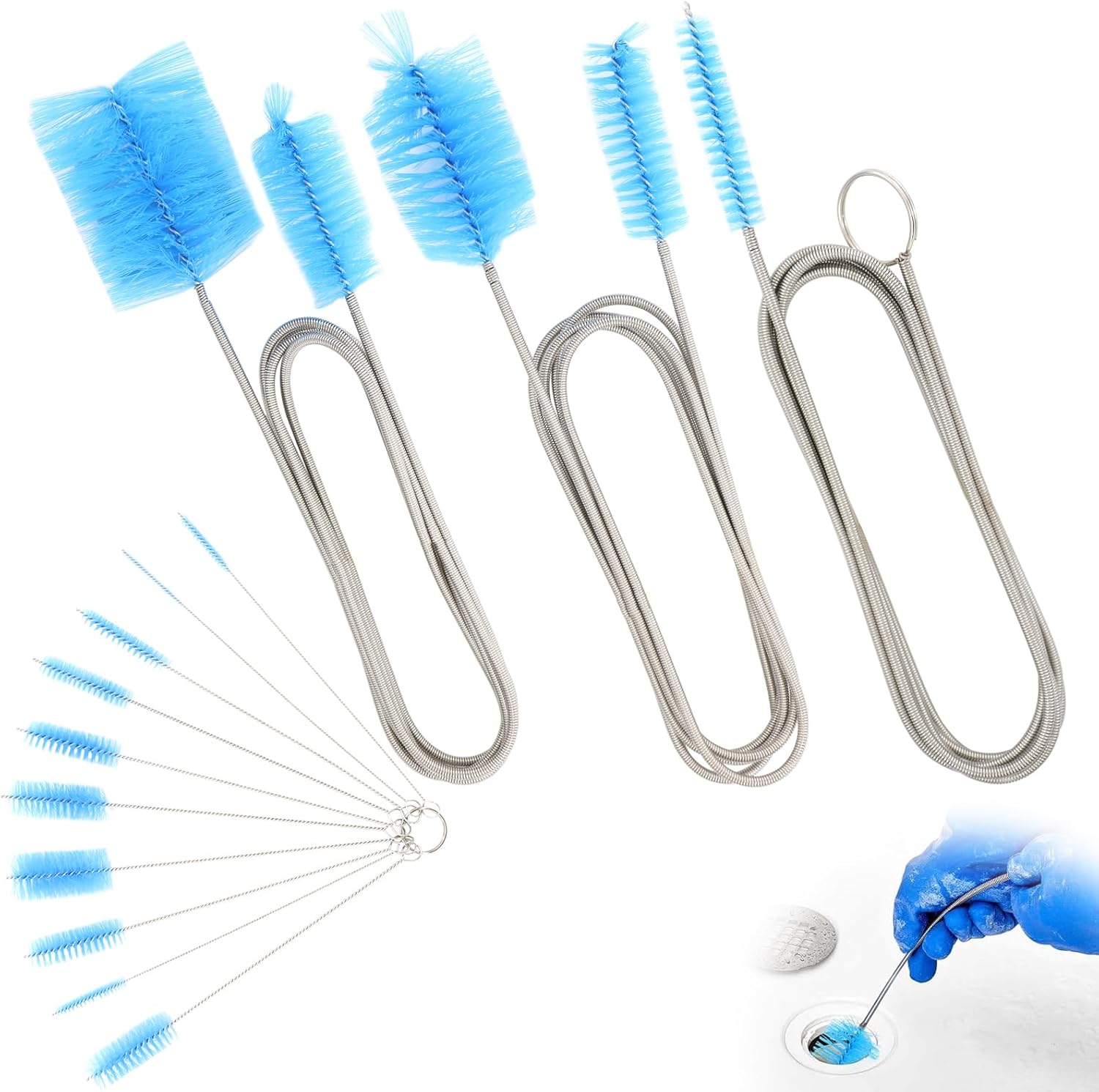 Drain Tube Cleaning Brush, Dryer Vent Cleaner, Long Pipe Brushes for A Sink, Flexible Wire Shower Drain Brush Tool,Suitable for Kitchen Sink and Plumbing Cleaning (Blue)