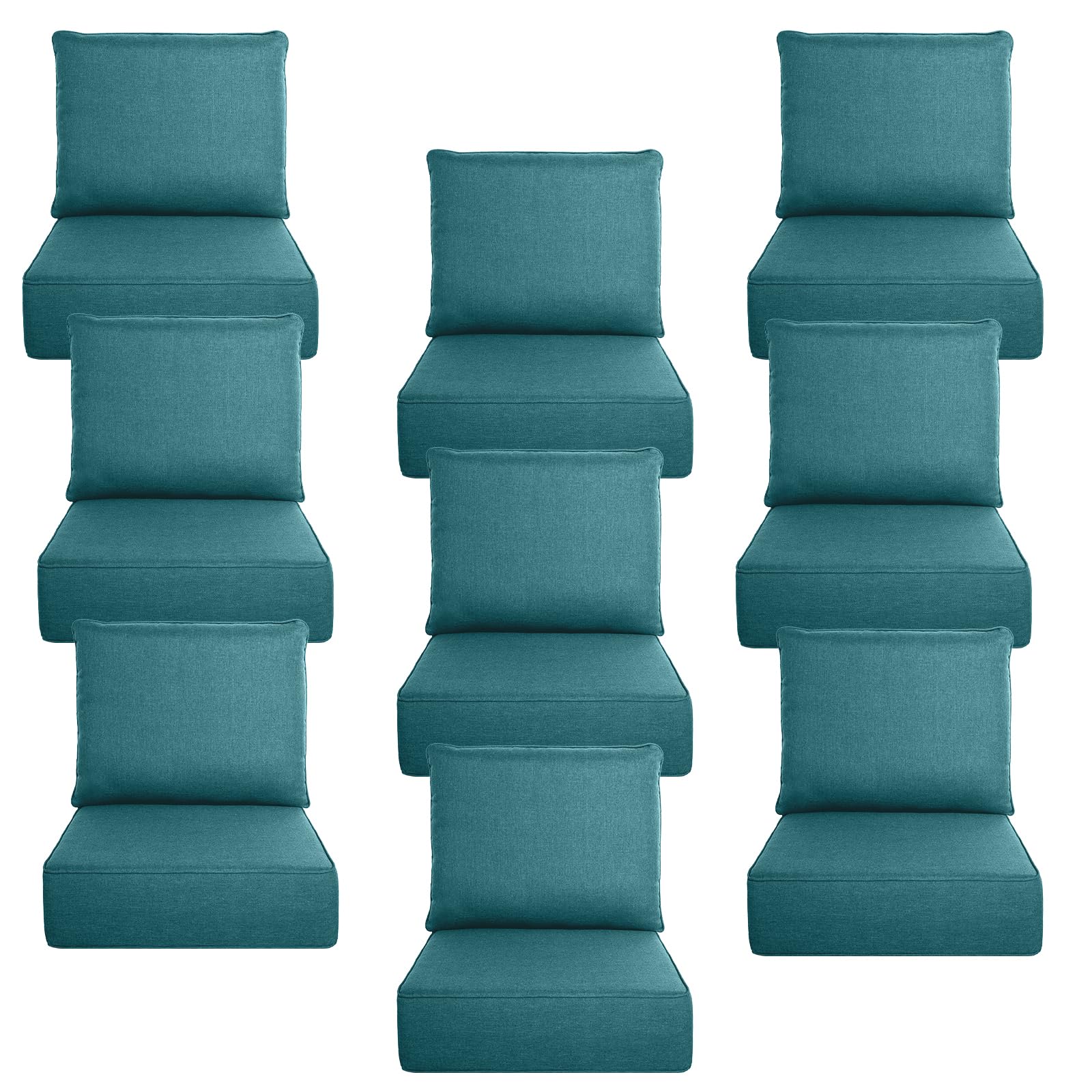 Luxury 6" Thick Outdoor Cushion Set 9 - 22x24 Patio Furniture Cushions with 28D High-Density Foam, Water-Resistant &amp; Fade-Resistant Fabric, Removable Covers for Patio Furniture Sofa - Peacock Blue