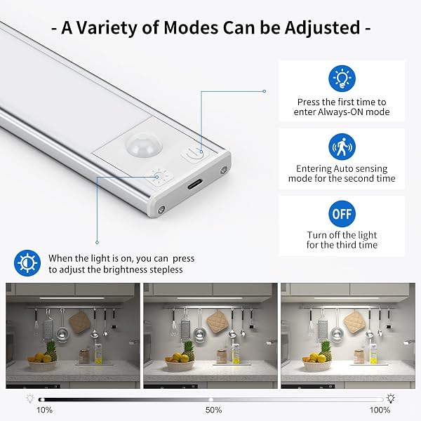 OUILA Luce Armadio LED, Armadio Led con Sensore di Movimento, 41CM Magnetica Ricaricabile Luce Led Sottopensile Dimmerabile Lampada per Cucina Scale Soggiorno Bagno Camere da Letto - 3