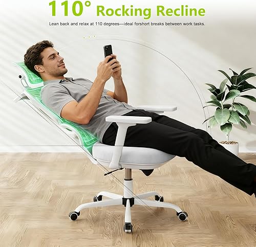 Miniatura 6 de Silla de oficina ergonómica de malla con soporte lumbar y reposacabezas, silla de computadora con respaldo alto con reposabrazos y bloqueo de