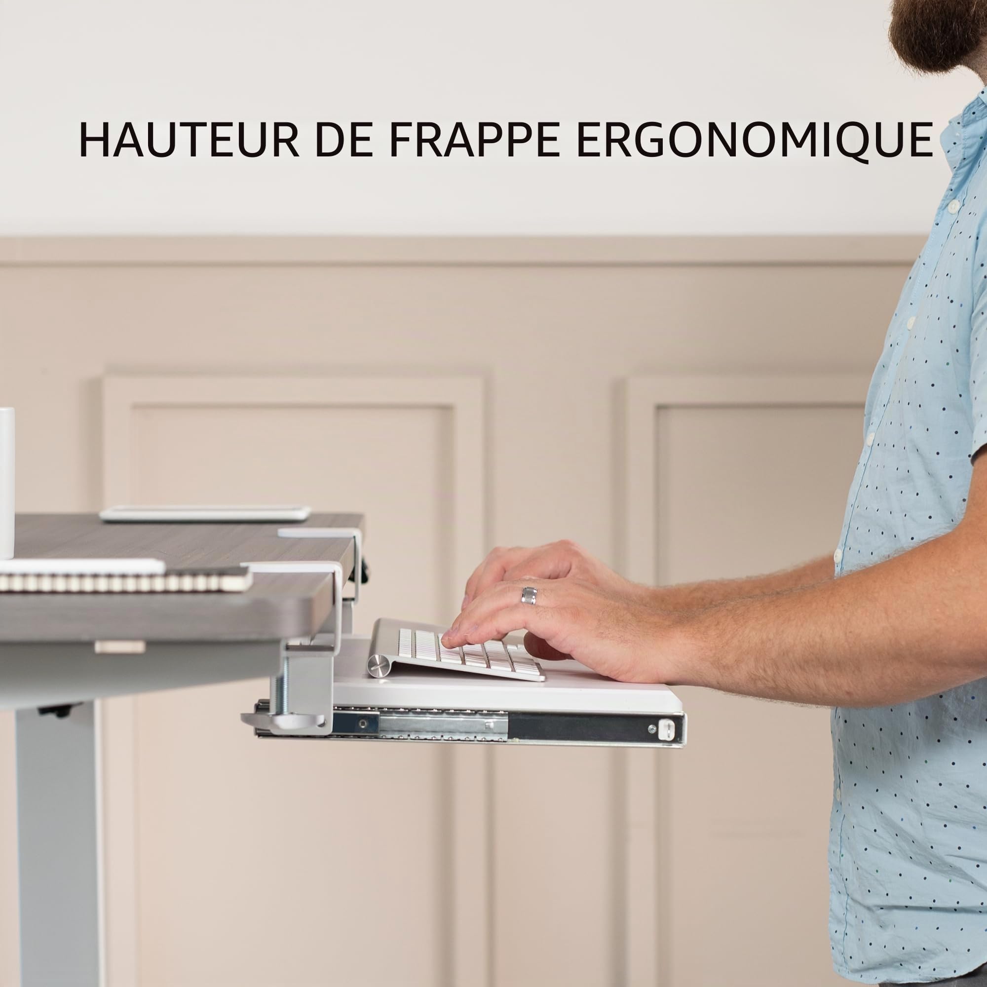 VIVO MOUNT-KB05ES-W Petit plateau pour clavier, avec système de fixation en C extra robuste, 20 (26 pinces incluses) x 28 cm, blanc