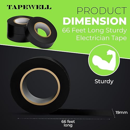 Miniatura 6 de Tapewell Cinta eléctrica negra, grado profesional, 34 pulgadas x 66 pies, cinta aislante eléctrica de PVC para todo tipo de clima, aprobada por UL,