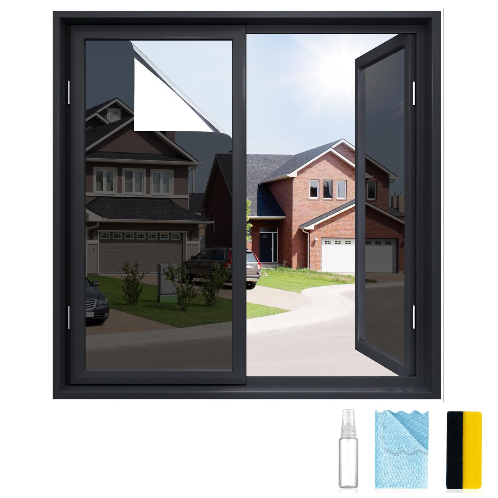 Vinilo Espejo Unidireccional para Ventana Lámina Protector Solar Privacidad | Protección UV, Reducir Calor, Película Oscurecedora Térmica, Para El Hogar(Black-silver,120x400cm)