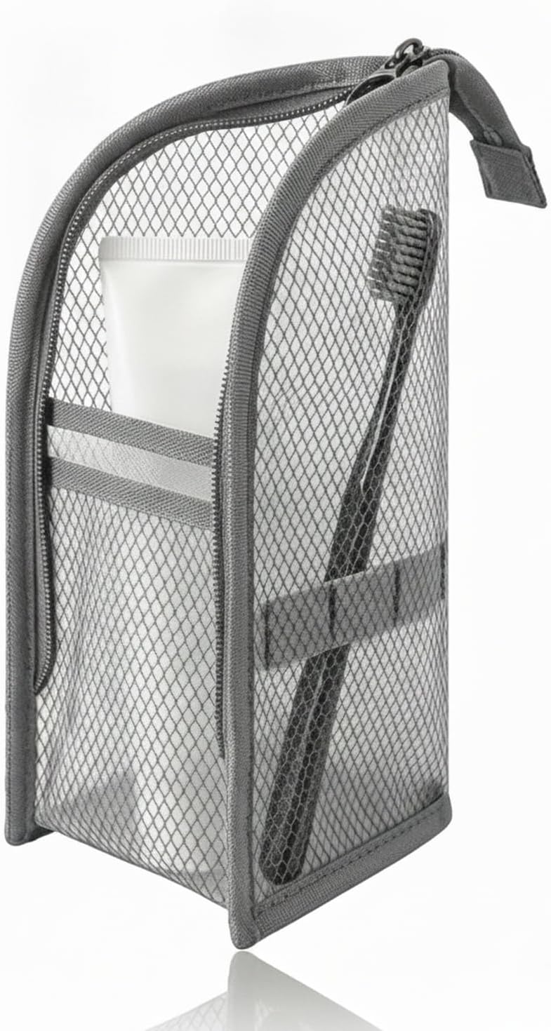 EVA Toiletry Bag, Compact Upright Travel Organizer with Mesh Panels for Bathroom Counter (1 PC)