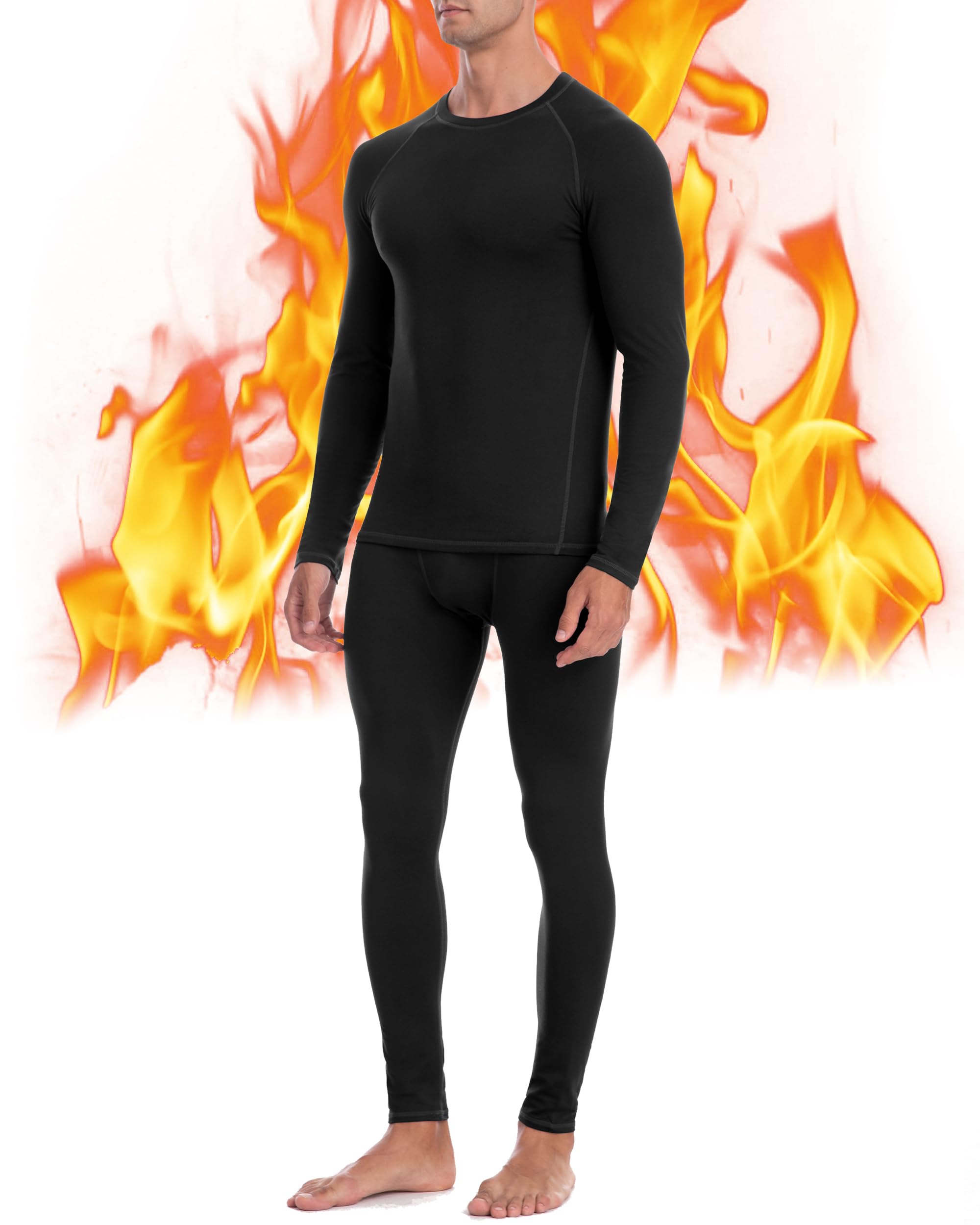 Mens Thermal Underwear Set - Fleece Lined Long Johns Thermals Top and Bottom Base Layer for Cold Weather Winter Ski
